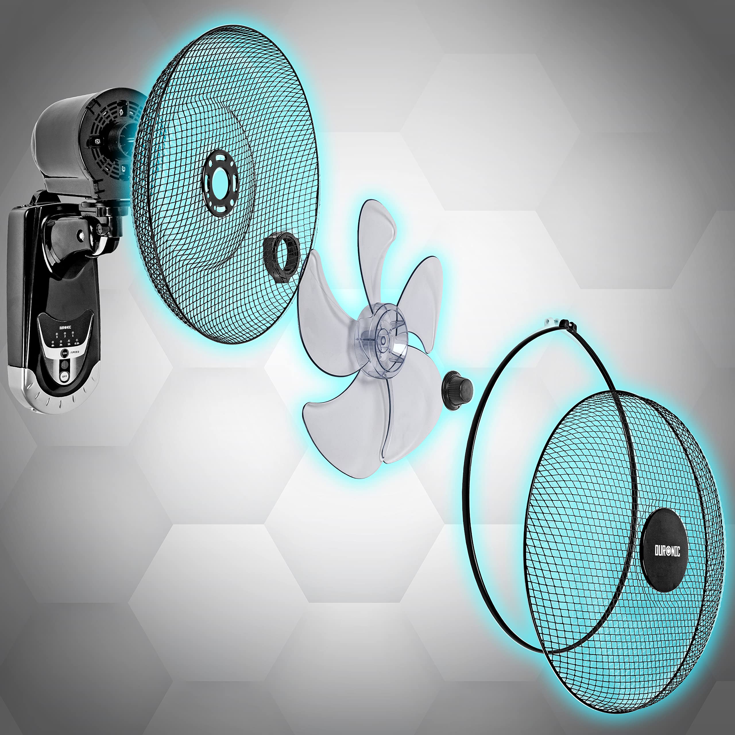 Duronic FN55 16 Inch Wall Mounted Fan with Remote Control - 3 Speed Settings, Timer, Oscillating Head & 5 Blades - Powerful Cooling for Home, Office, Bedroom, Gym & Workshop