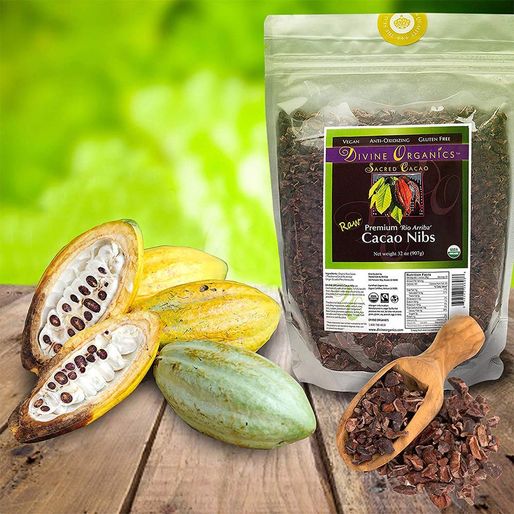 Divine Organics Raw Organic Cacao Nibs - USDA Certified, Premium Rio Arriba Origin - Rich in Magnesium & Antioxidants - Perfect for Smoothies, Baking, Healthy Snacks, Salads & Trail Mixes - Great Chocolate Chips Alternative (32oz Bulk Pack) - Ideal for Home Cooking, Vegan Recipes & Energy Boosting Snacks