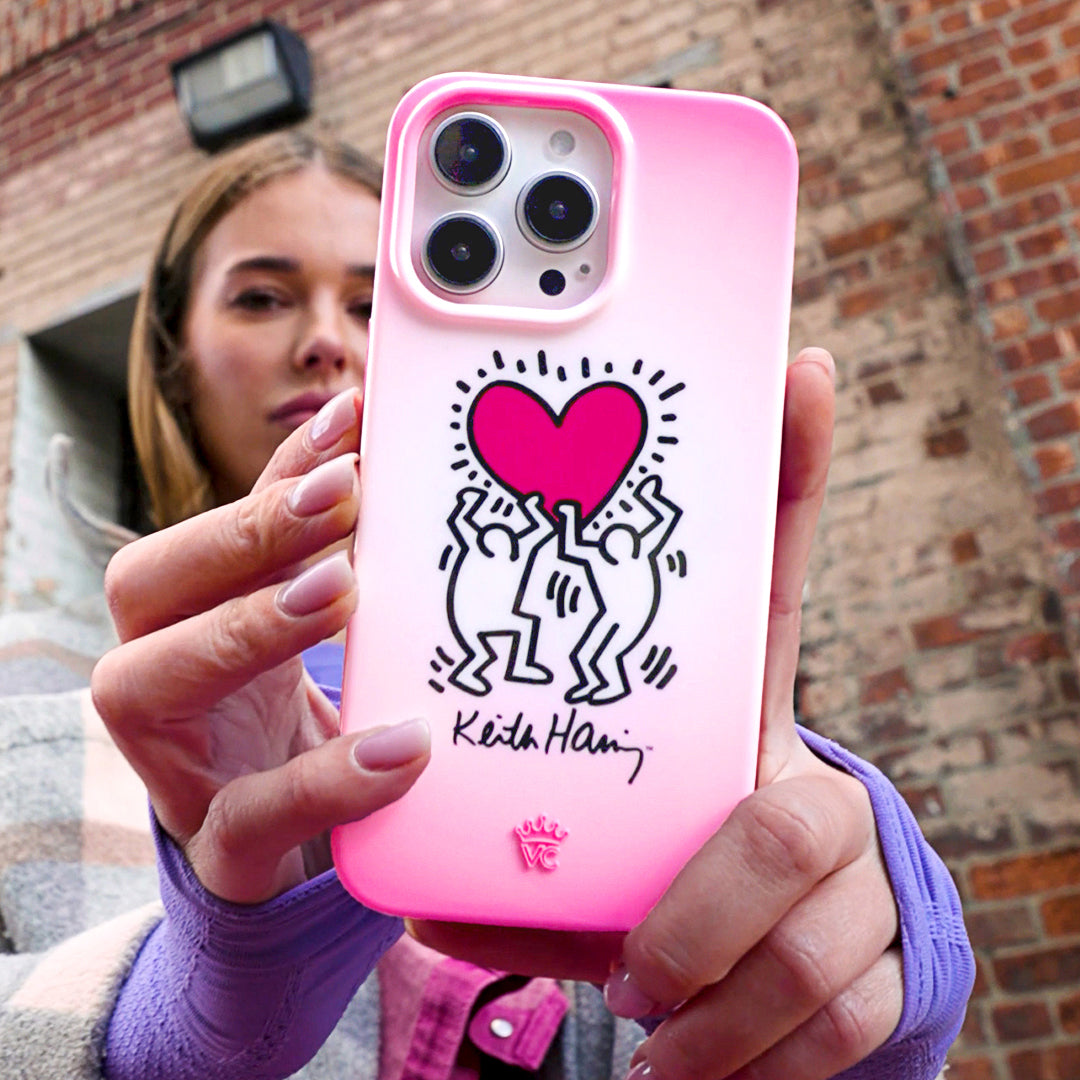 Keith Haring Pink Heart iPhone Case - Trendy Protective Phone Cover for iPhone 11, 12, 13, 14 - Perfect for Fans of Pop Art & Street Style - Great for Daily Use, Travel & Gifts