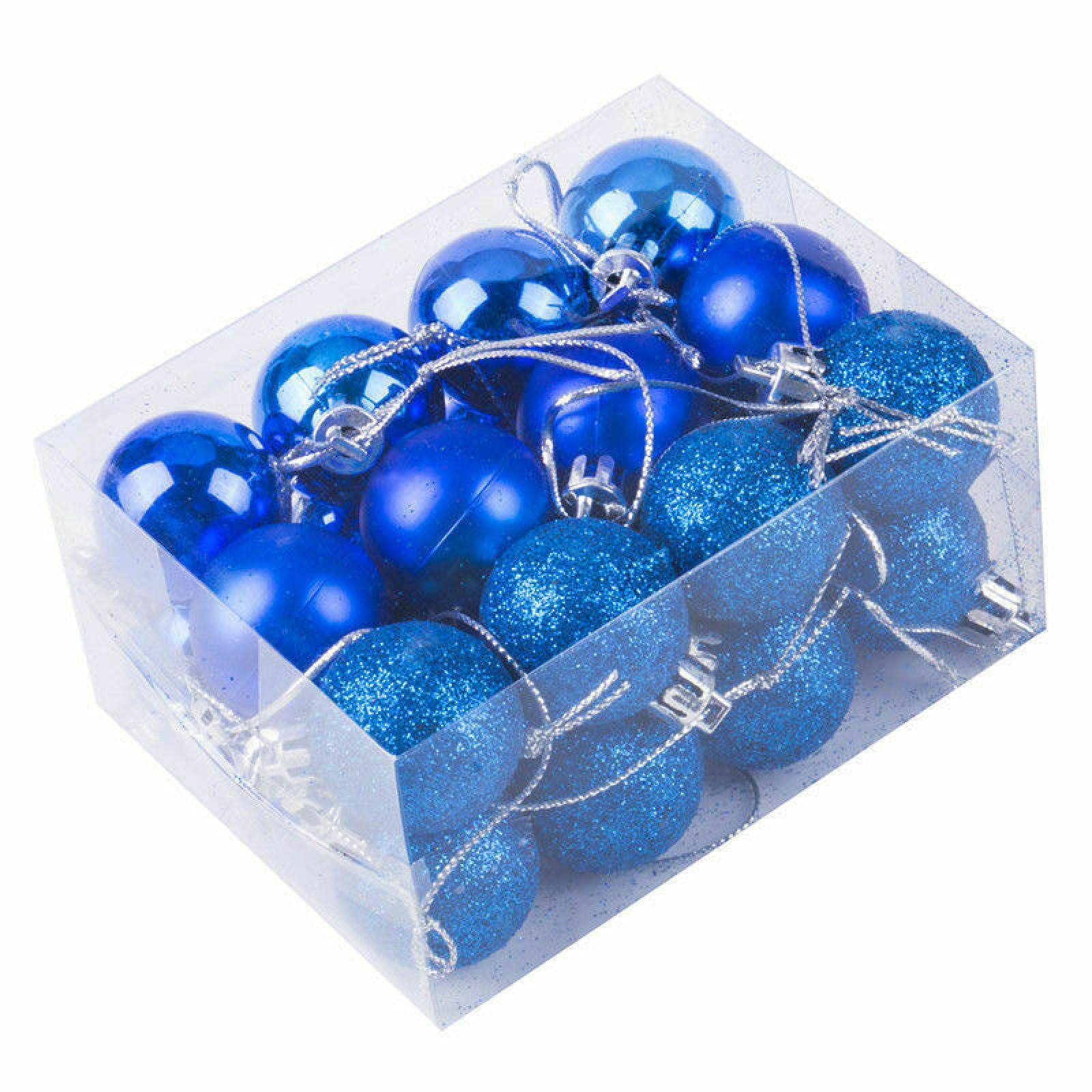 24Pcs Christmas Tree Ornaments - 3CM Blue Glitter Hanging Balls for Xmas Decor, Holiday Party & Home Decoration - Perfect Gift Idea for Christmas Celebrations