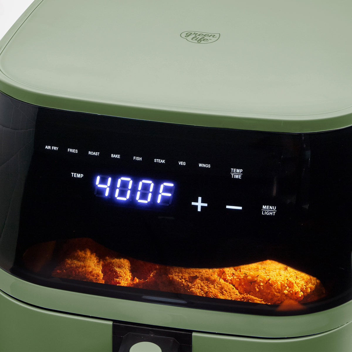 GreenLife 5.3 Quart Digital One Touch Air Fryer with Rapid Air Technology - Healthy Oil-Free Cooking, Sage Green - Perfect for Frying, Baking, Roasting & Reheating Family Meals