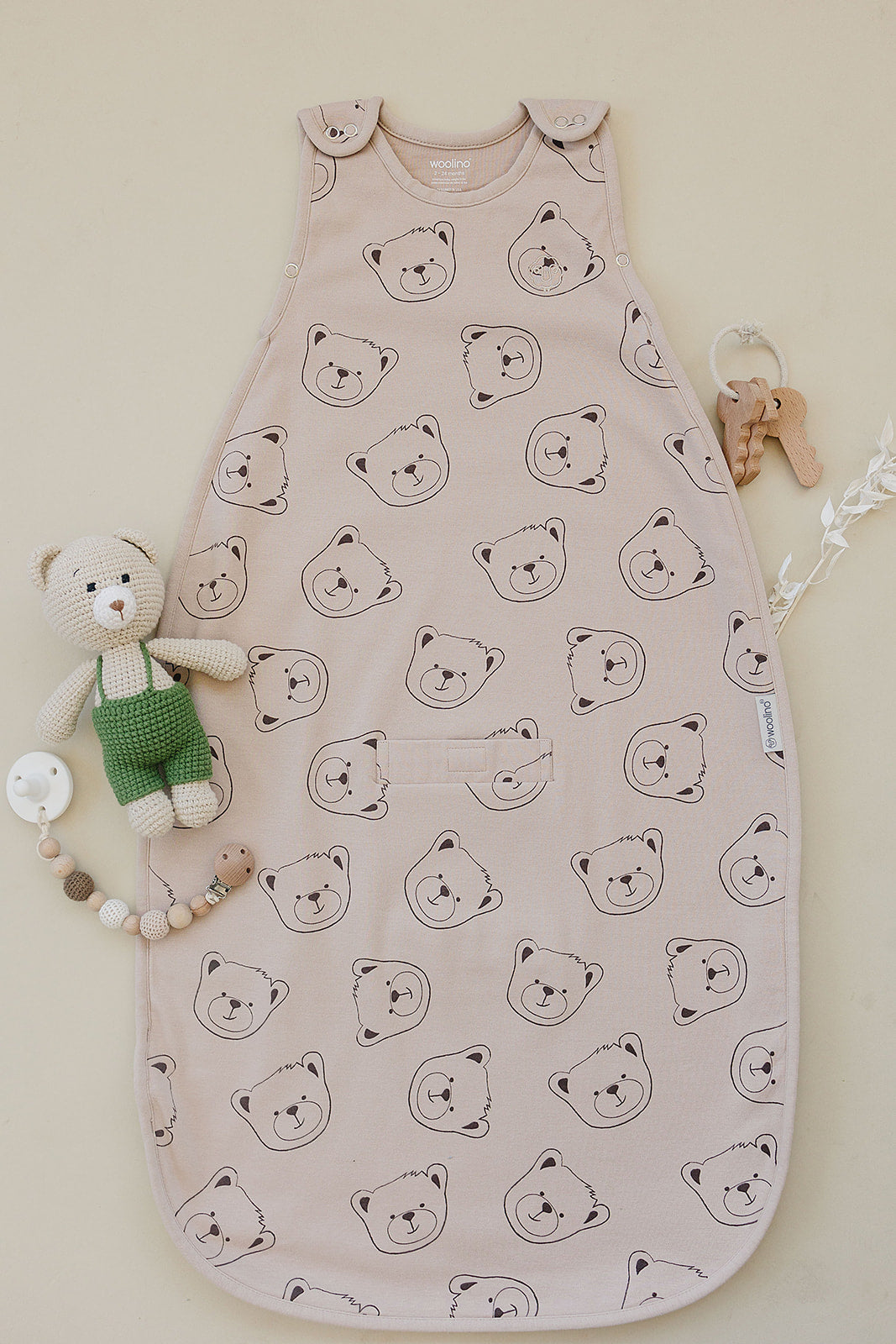 4 Season Ultimate Toddler Sleep Bag - Merino Wool & Organic Cotton for 2-4 Years - Teddy Bear Design - Cozy & Breathable for Nursery, Daycare & Travel