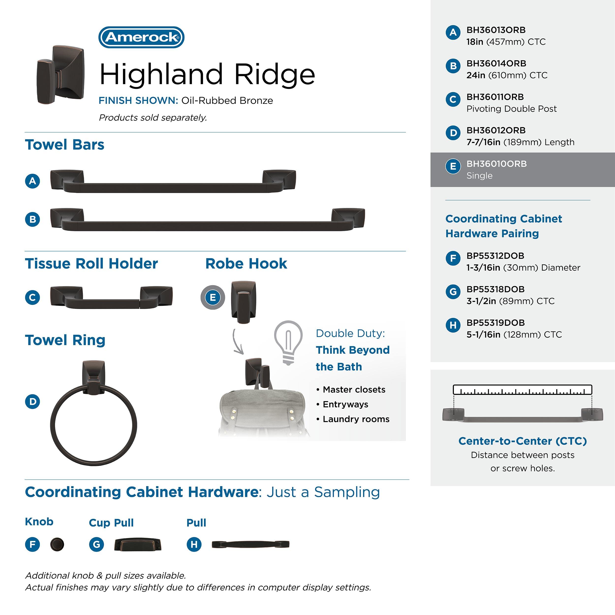 Amerock Oil Rubbed Bronze 24 Inch Towel Bar Set - 3 Piece Bathroom Accessories for Modern Homes | Highland Ridge Collection | Perfect for Bathrooms, Spas & Luxury Hotels (610mm)