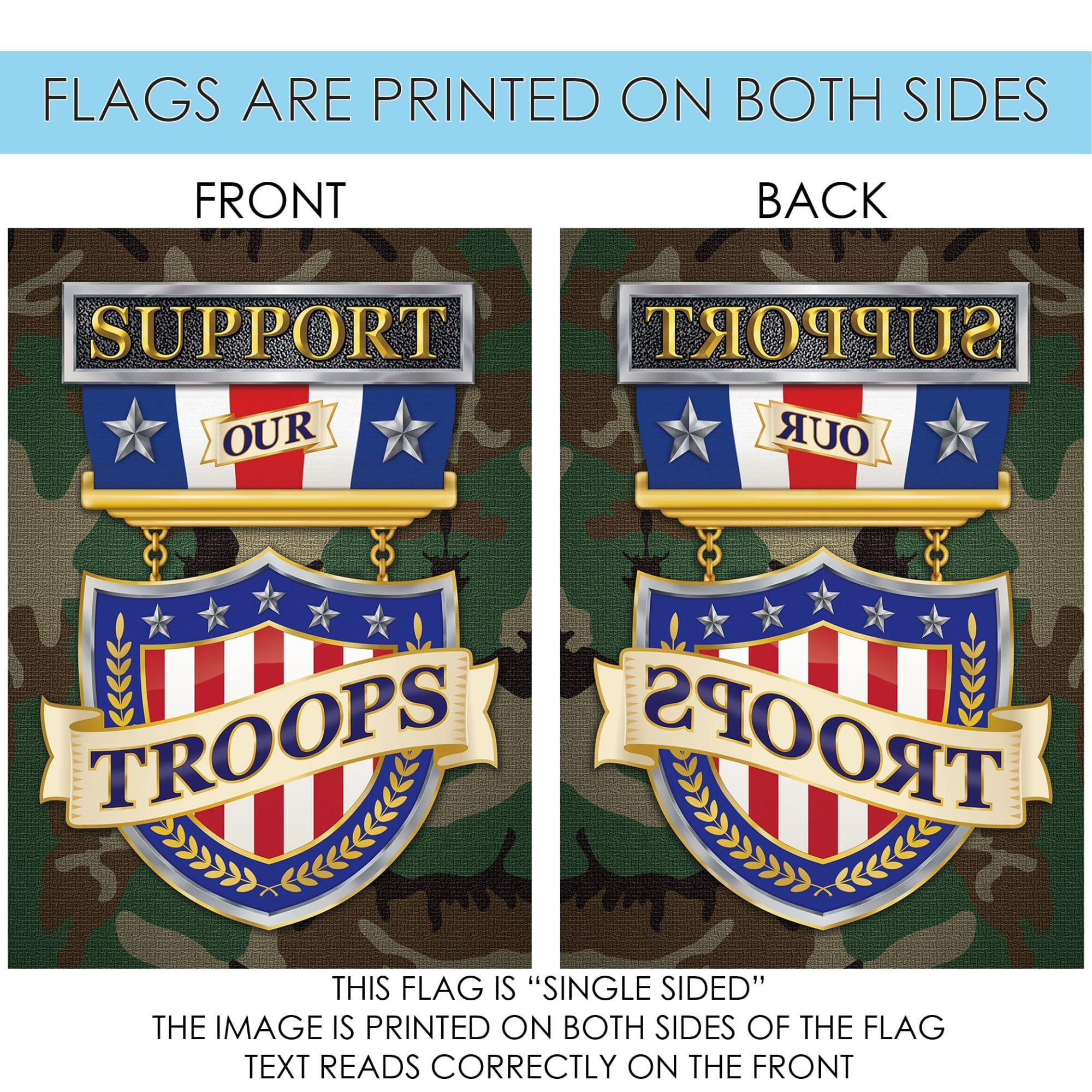 Toland Home Garden 1112388 Double Sided Patriotic Garden Flag 12x18 Inch - Military Yard Decoration, Outdoor House Flag to Support Our Troops - Perfect for Front Yard, Porch & Patriotic Holidays