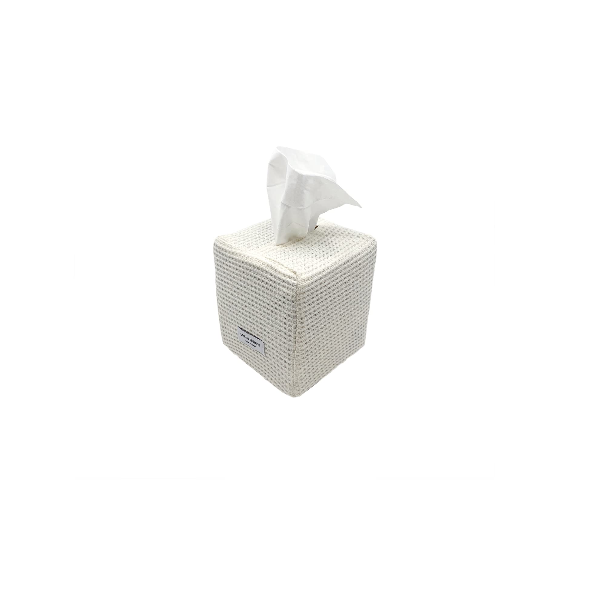Premium Cream Waffle Small Tissue Box Cover - Soft Fabric Tissue Case Holder for Home & Office Decor (Fits Standard Tissue Boxes)