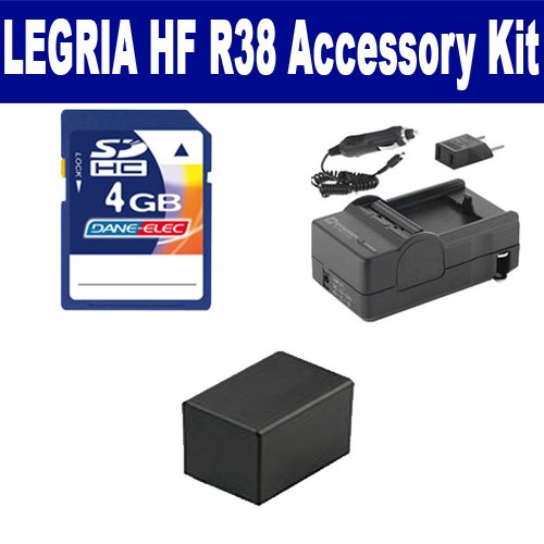 Canon LEGRIA HF R38 Camcorder Accessory Kit with SDM-1556 Charger, KSD4GB Memory Card & ACD786 Battery - Perfect for Travel Vlogging, Family Events & Outdoor Filming