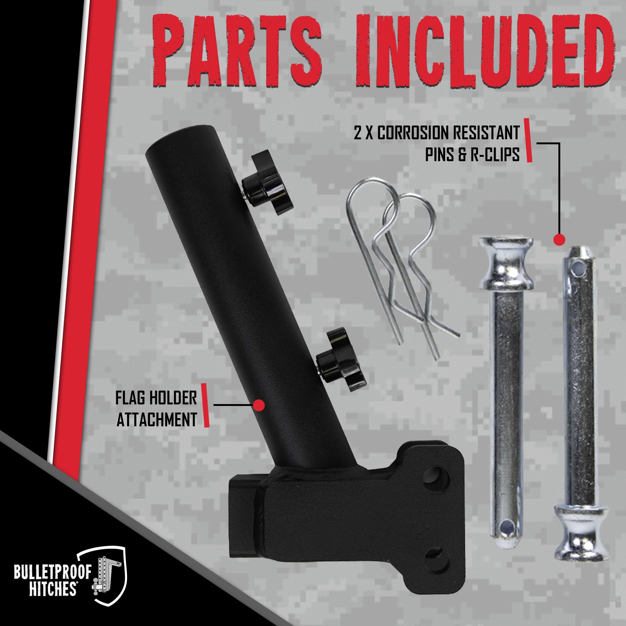BulletProof Hitches Flag Holder - Heavy Duty Hitch Mount for American & State Flags - Perfect for Trucks, SUVs, and RVs on Patriot Holidays & Tailgating Events