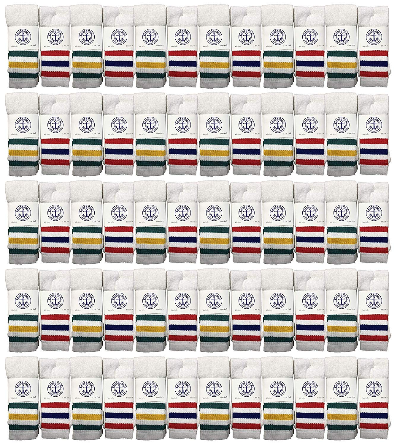 72 Pairs Bulk Kids Tube Socks - Yacht & Smith 14 Inch Cotton Sport Socks for Boys & Girls (Size 4-6) | Perfect for School, Sports & Daily Wear