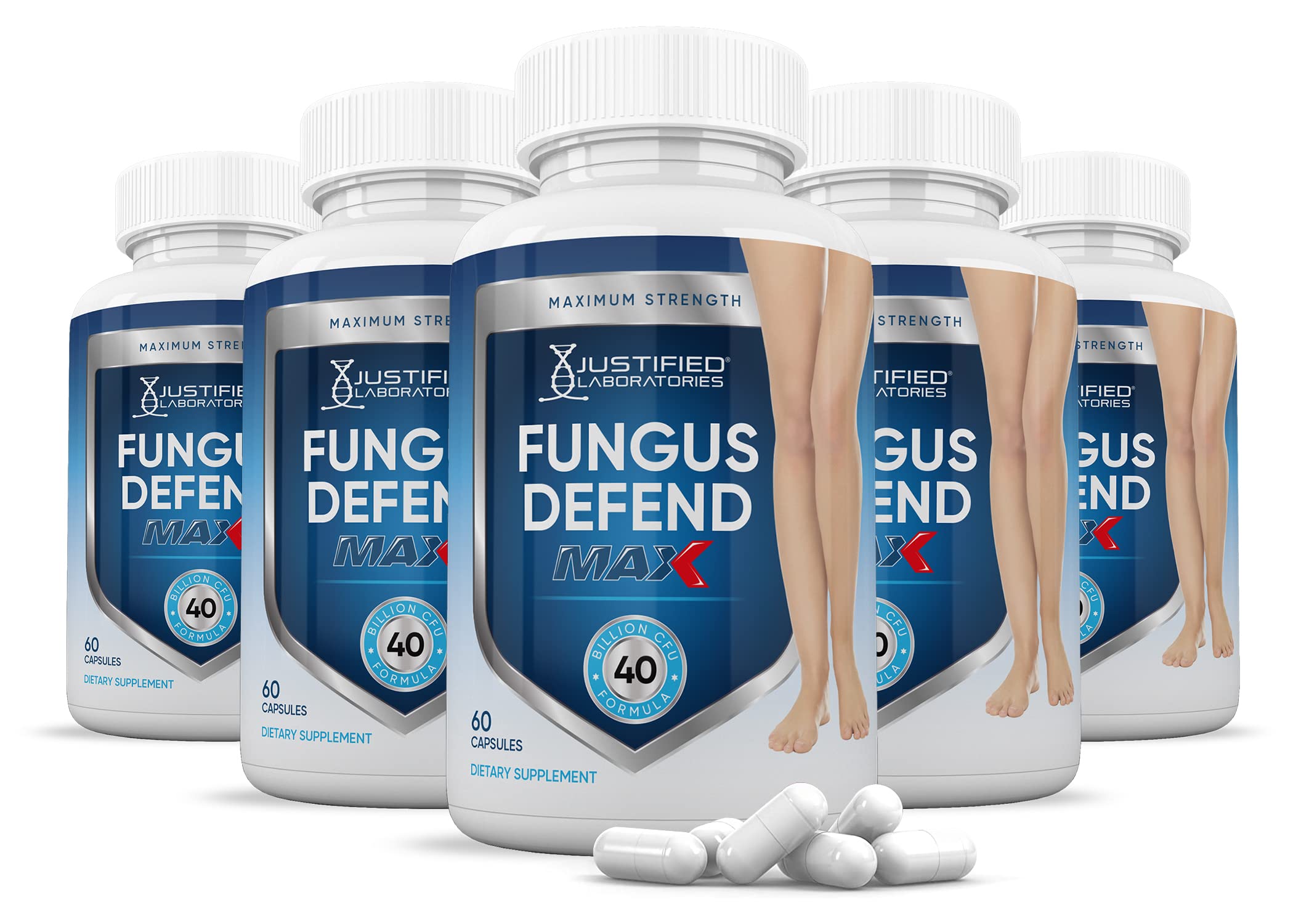 Justified Laboratories Fungus Defend Max Pills (5 Pack) - 40 Billion CFU Probiotic Supplement for Strong, Healthy & Clear Nails - 300 Capsules - Supports Toenail & Foot Health for Athletes & Active Lifestyles
