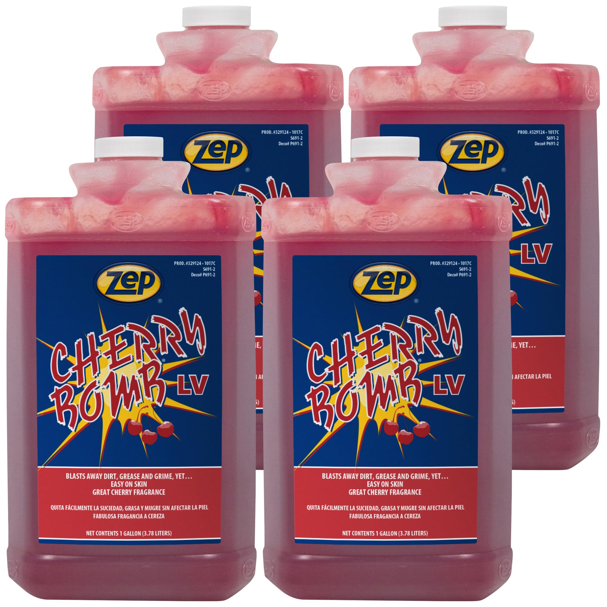 Zep Cherry Bomb LV Industrial Hand Cleaner - 1 Gallon (Case of 4) - Heavy-Duty Pumice Gel Formula for Removing Stubborn Grease, Oil & Industrial Grime - Ideal for Mechanics, Construction Workers & Auto Shops