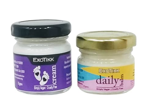 Exotikk Foot Cream & Daily Balm Body Lotion with Shea Butter & Coconut Oil - 35g & 25g Pack of 2 - Moisturizing Skincare for Dry Feet, Hands & Body - Perfect for Daily Hydration & Nighttime Care