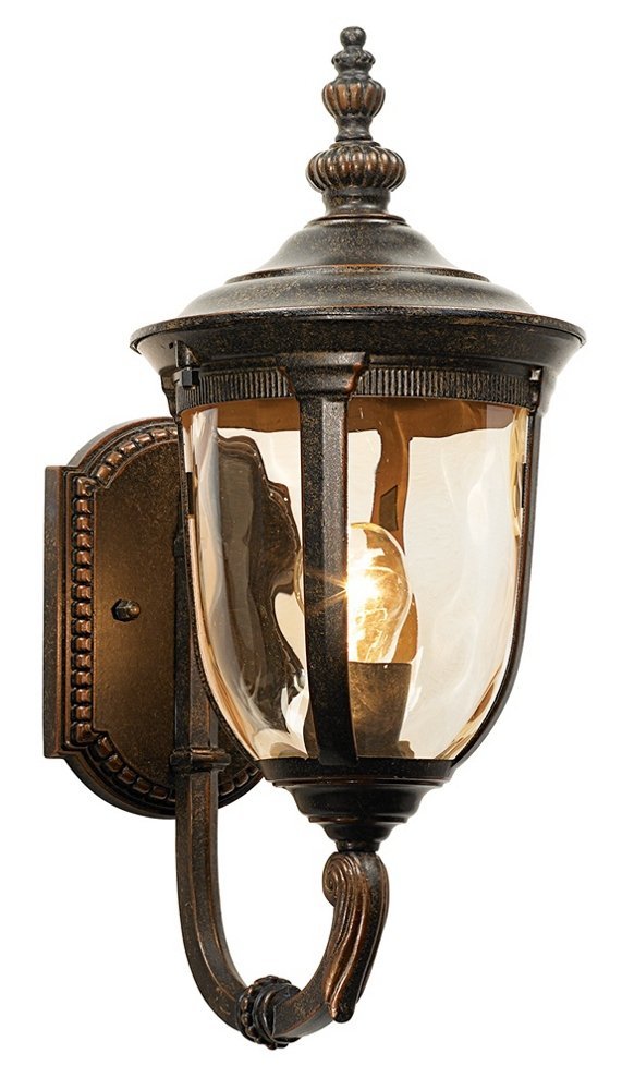 John Timberland Bellagio European Outdoor Carriage Light Fixture - Vintage Bronze Curved Arm Hammered Glass Sconce for Exterior, House Porch, Patio, Deck, Garage, Yard, Front Door, Garden - Weatherproof Wall Lighting for Outdoor Home Decor & Curb Appeal