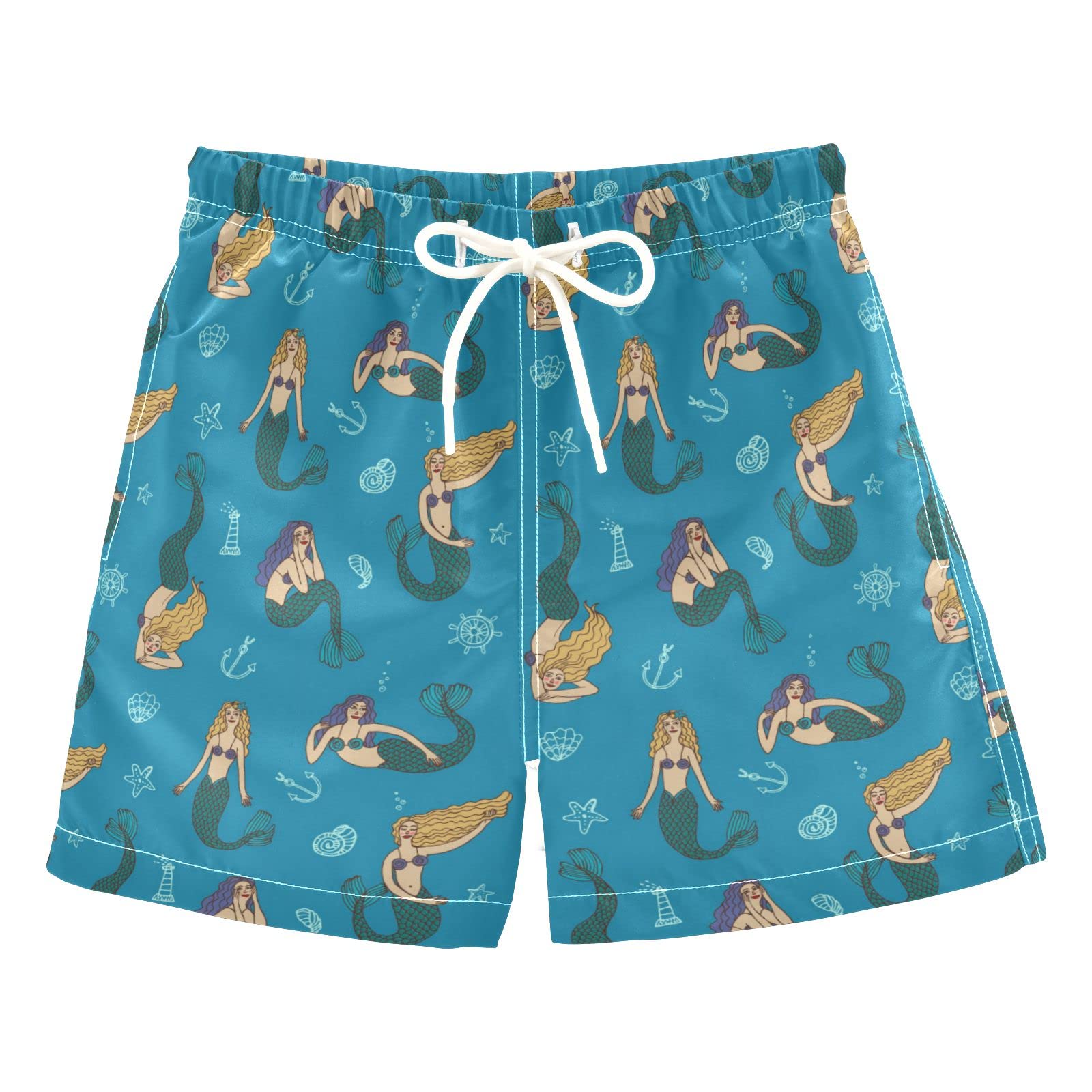 **Boys' Mermaid Pattern Swim Trunks - Quick-Dry Board Shorts for Kids, Toddlers & Teens (2T-8) - Perfect for Beach, Pool & Summer Water Play**