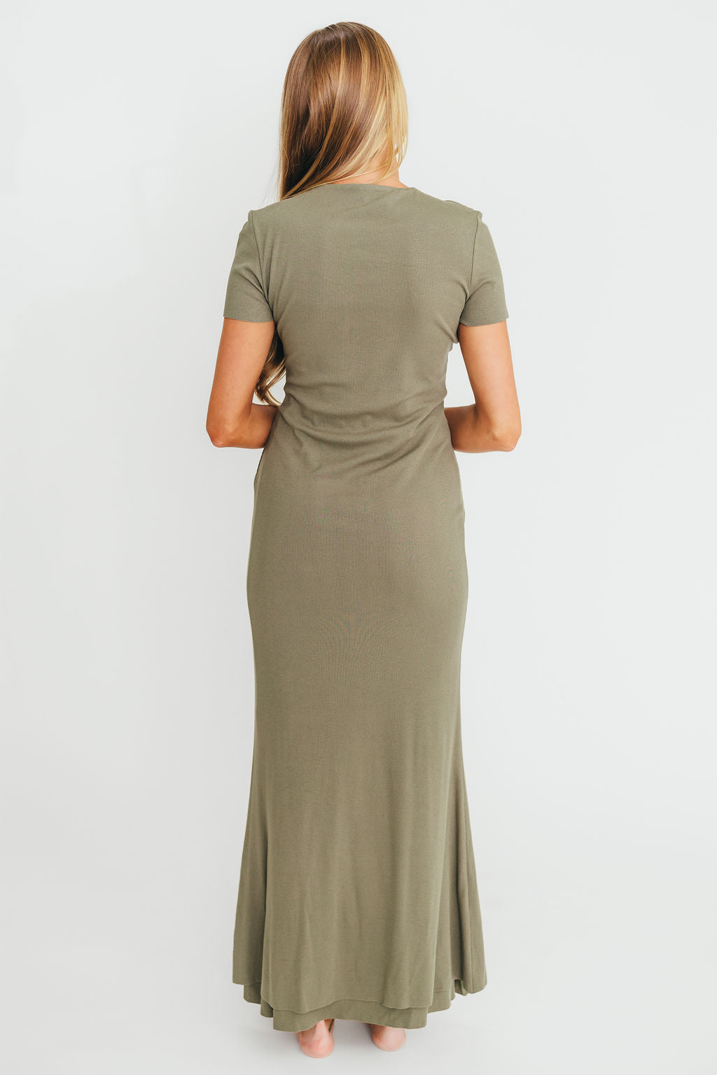 Charlie Ribbed Maxi Dress in Dusty Olive Green - Bump Friendly Maternity Dress for Pregnancy & Nursing | Perfect for Casual Outings, Baby Showers & Summer Vacations