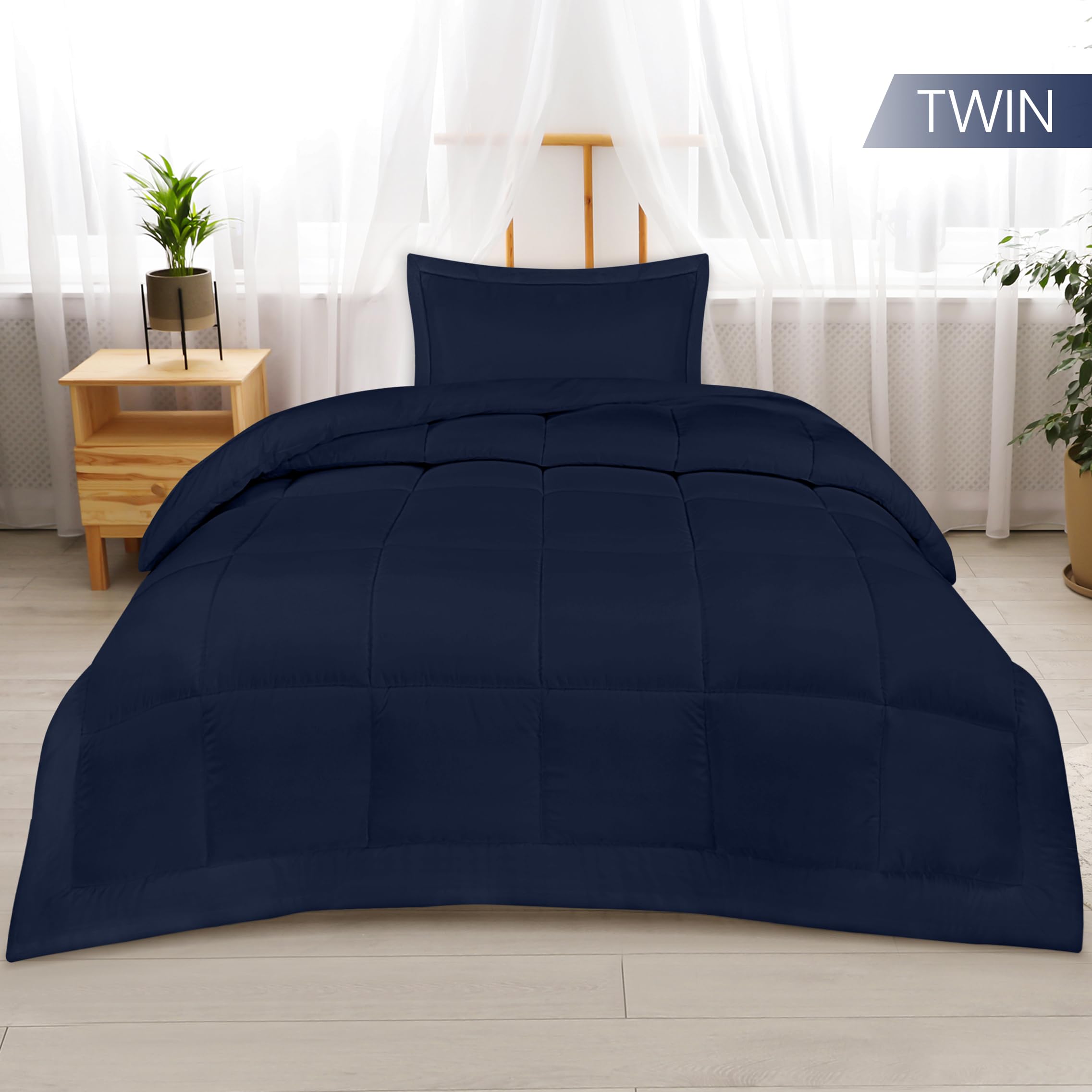 Utopia Bedding Twin Comforter Set for Kids - Down Alternative Navy Comforter with 1 Pillow Sham | Soft, Comfortable & Machine Washable | Perfect for Kids' Bedrooms, Dorm Rooms & Sleepovers