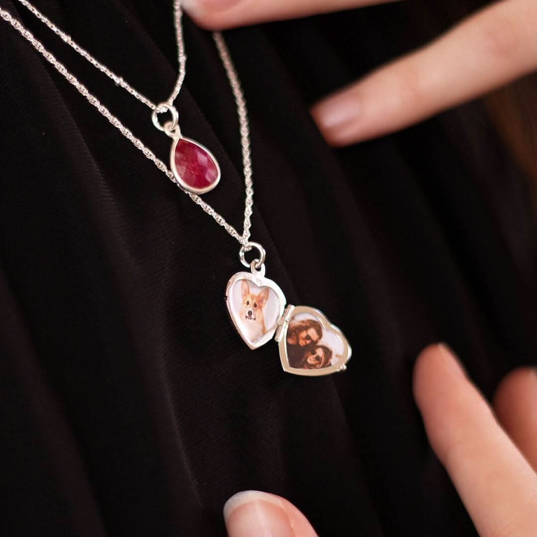 2 Photo Diamond Heart Locket Necklace in Sterling Silver - Personalized Keepsake Jewelry for Loved Ones | Perfect for Anniversaries, Valentine's Day & Memorial Gifts