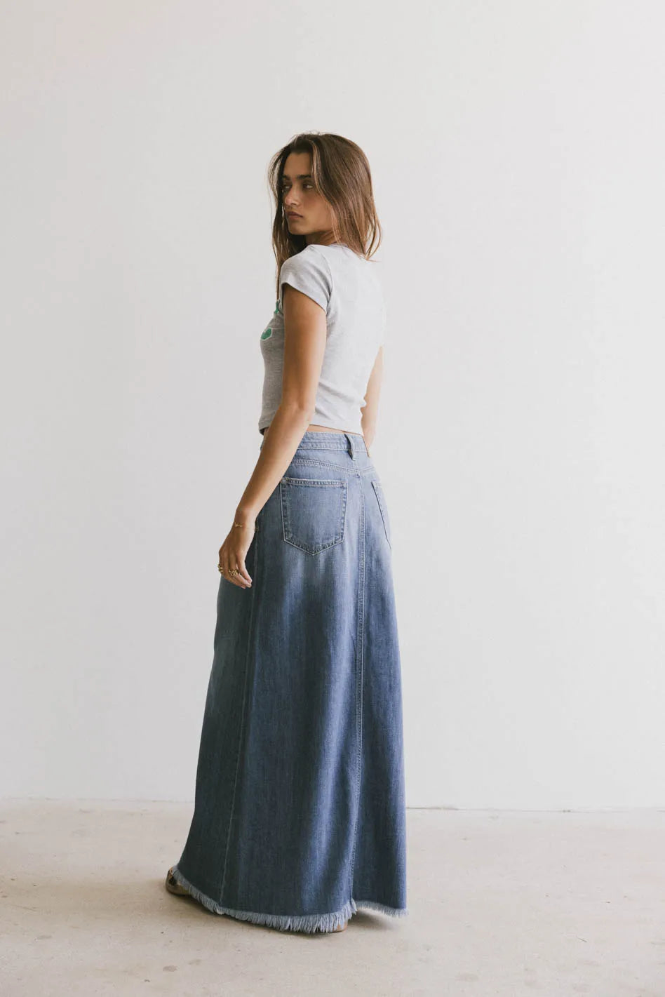 Stylish Heather Denim Maxi Skirt for Women - Boho Chic Long Denim Skirt - Perfect for Casual Outfits, Beach Wear & Summer Fashion