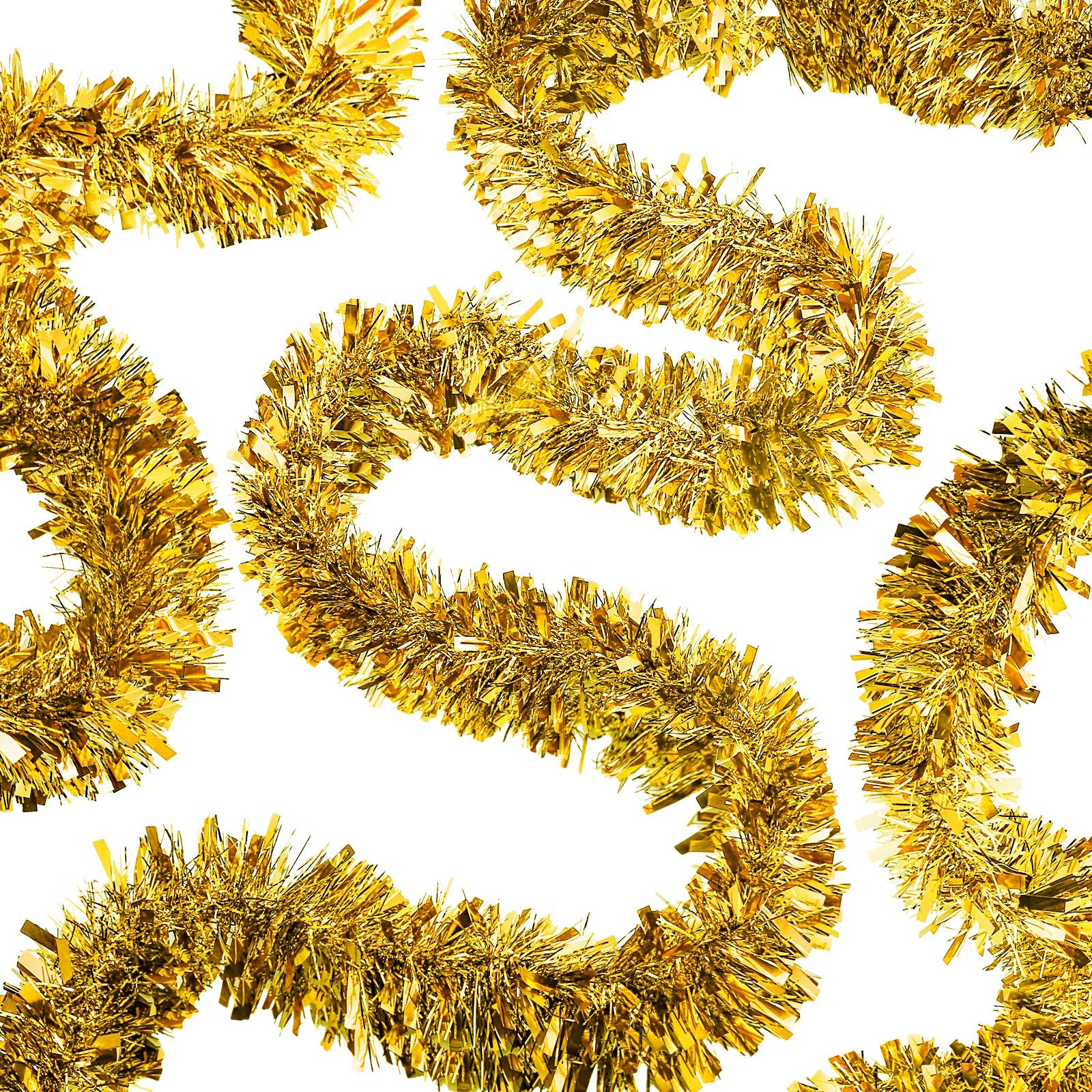50 ft Gold Christmas Tinsel Garland - 3 Inch Wide Metallic Twist Tree Decorations for Holiday, Birthday, Wedding & New Year Party Supplies | Perfect for Indoor/Outdoor Xmas Decor, Home & Office Festive Hanging Decorations
