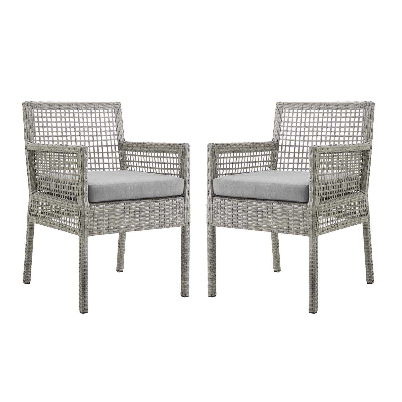 Modern Contemporary Outdoor Patio Dining Chairs Set of 2 - Rattan Armchairs in Gray for Garden, Poolside & Backyard Relaxation