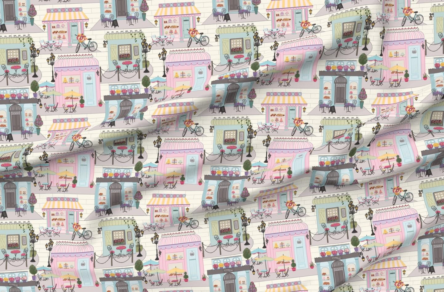 Pretty Pastel Cafes Printed Minky Fabric Fat Quarter - Soft Plush for Sewing Baby Blankets & Quilt Backing - DIY Nursery Decor & Cozy Home Projects