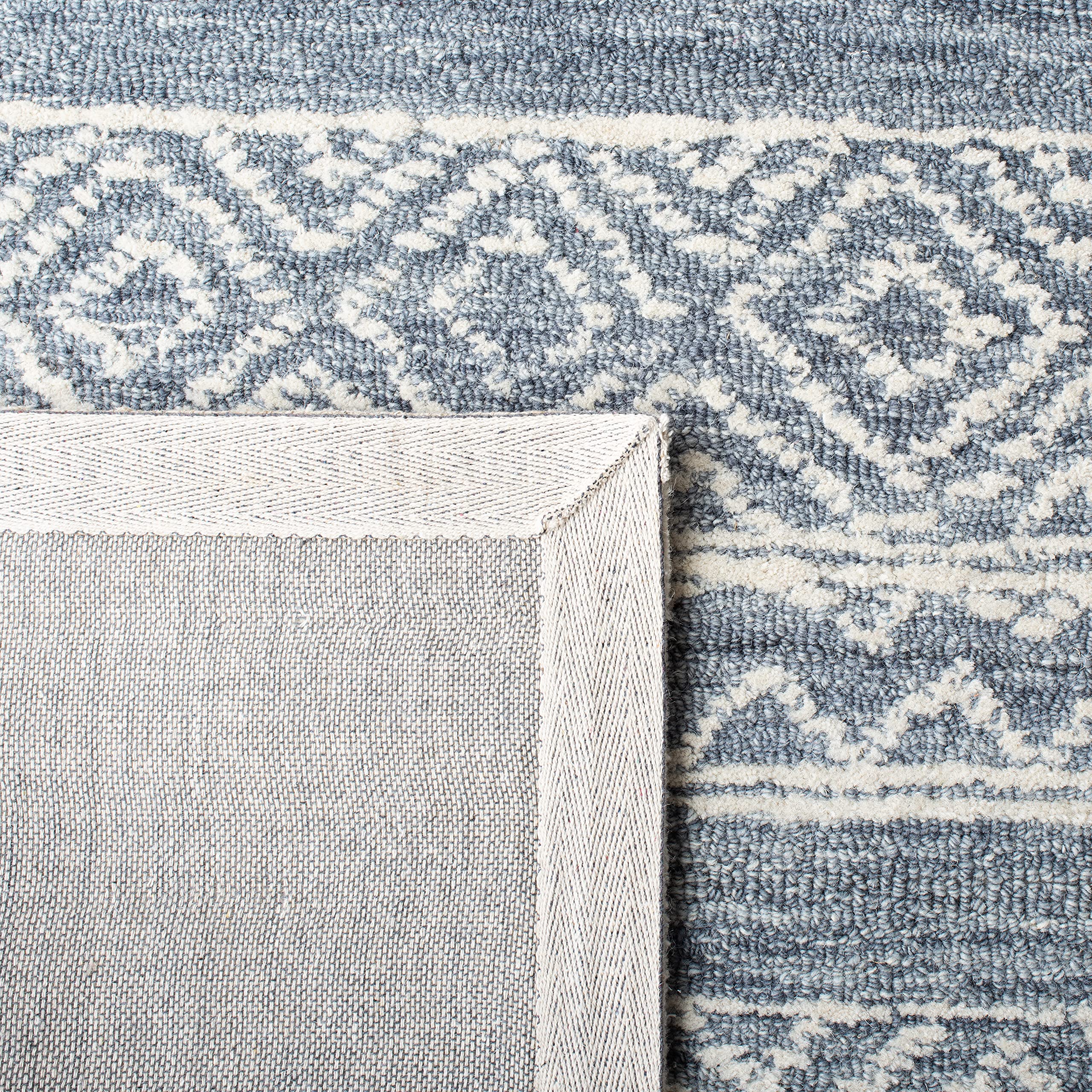 SAFAVIEH Metro Collection 6'x6' Square Natural Blue Wool Area Rug - Handmade Premium Living Room, Dining Room & Bedroom Rug for Cozy Home Decor