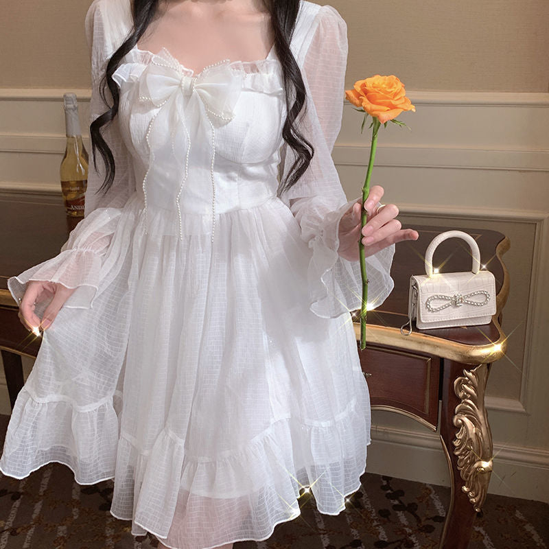 French Sweet Fairy Dress with Bowknot - Princess Midi Dress for Girls | Elegant Party Wear, Birthday Celebration, Photo Shoot, and Special Occasions