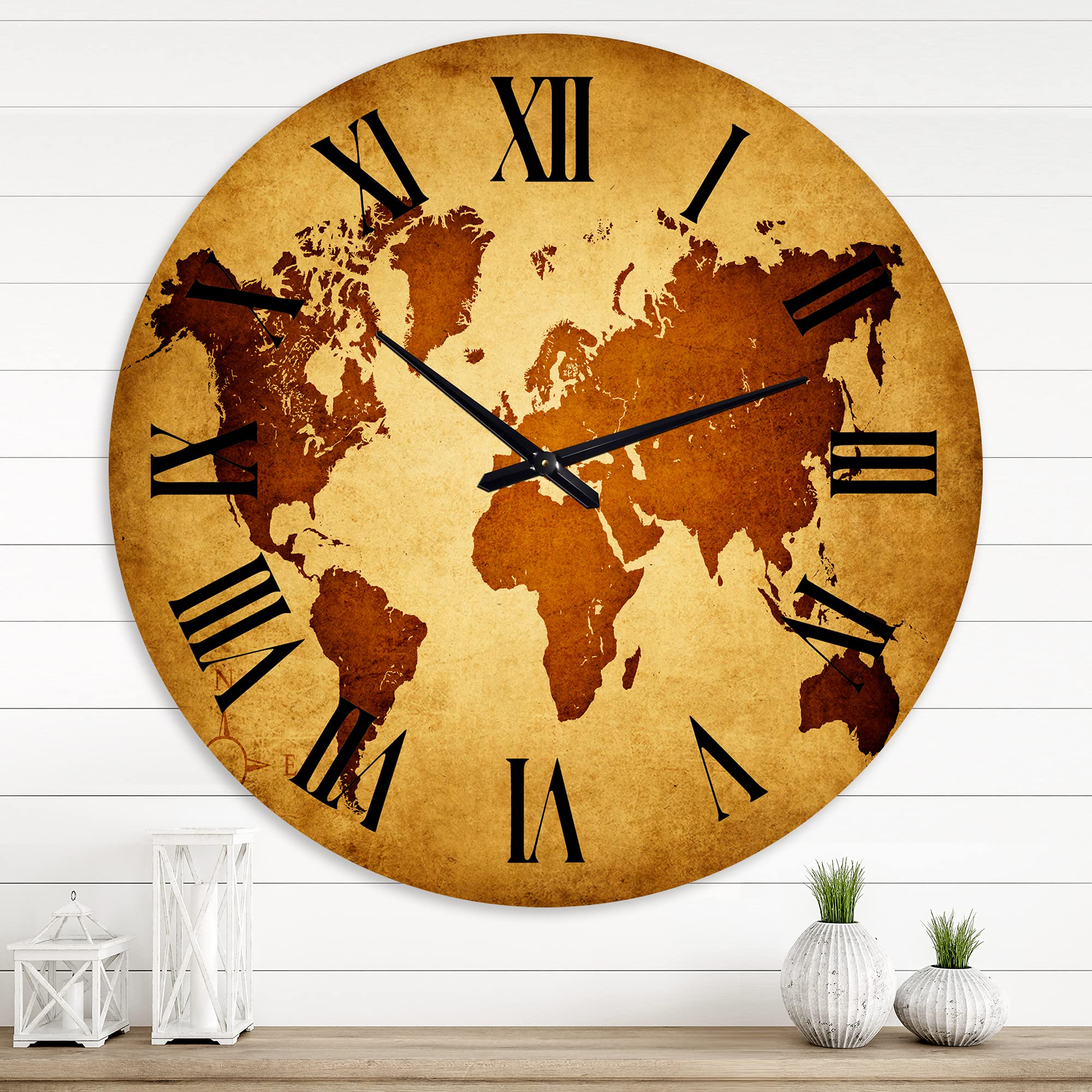 Vintage Large Wall Clock with Ancient World Map Design - Perfect for Bedroom, Living Room & Office Decor | Silent Non-Ticking Home Décor Wall Art