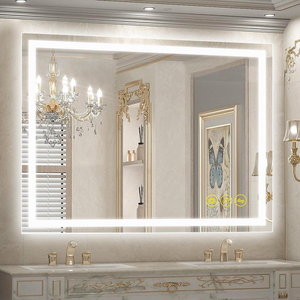 GlareGuard Rectangular Anti-Fog Dimmable LED Bathroom Mirror with Backlit - Perfect for Makeup, Shaving & Skincare Routine