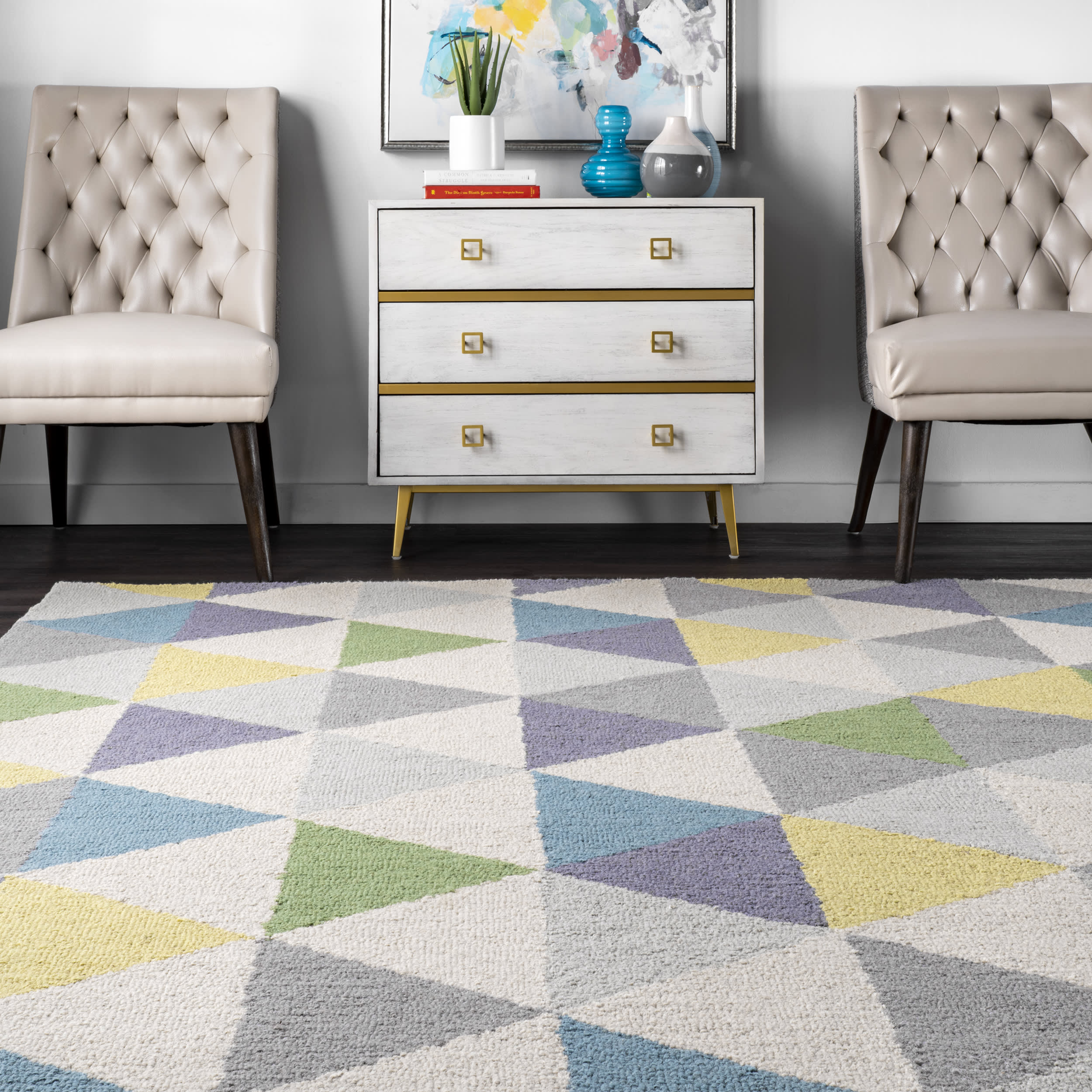 Modern Geometric Dimensional Triangles Area Rug in Green - Perfect for Living Room, Bedroom, and Home Office Decor
