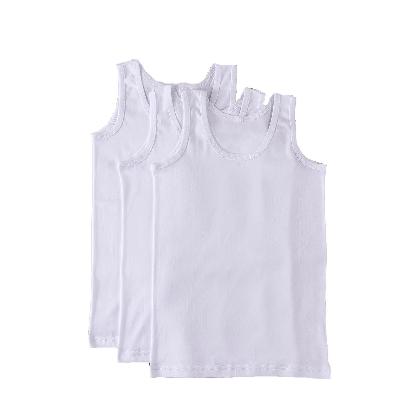 100% Cotton Kids Sleeveless Vest - White Plain Undershirt for Boys & Girls (Pack of 3) | Summer Slim Fit Top for Everyday Wear & Back to School | Sizes 2-13 Years | Perfect for Playtime, School Uniforms & Layering