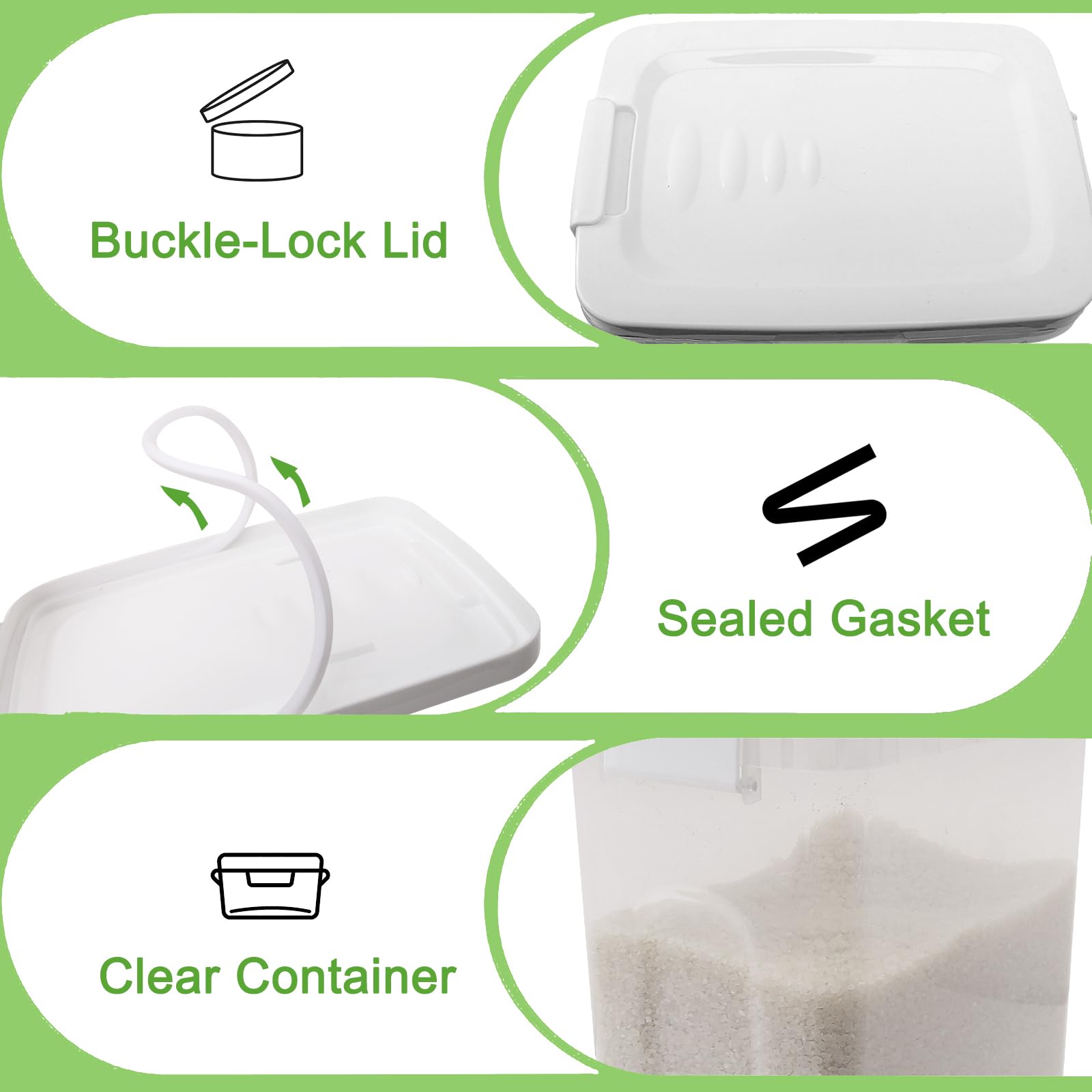 Airtight 15 Lbs Rice Storage Container with Scoop - Food Grade Plastic Flour & Cereal Dispenser - Kitchen Pantry Organizer for Dry Food (Rice, Sugar, Flour) - Perfect for Meal Prep & Bulk Food Storage