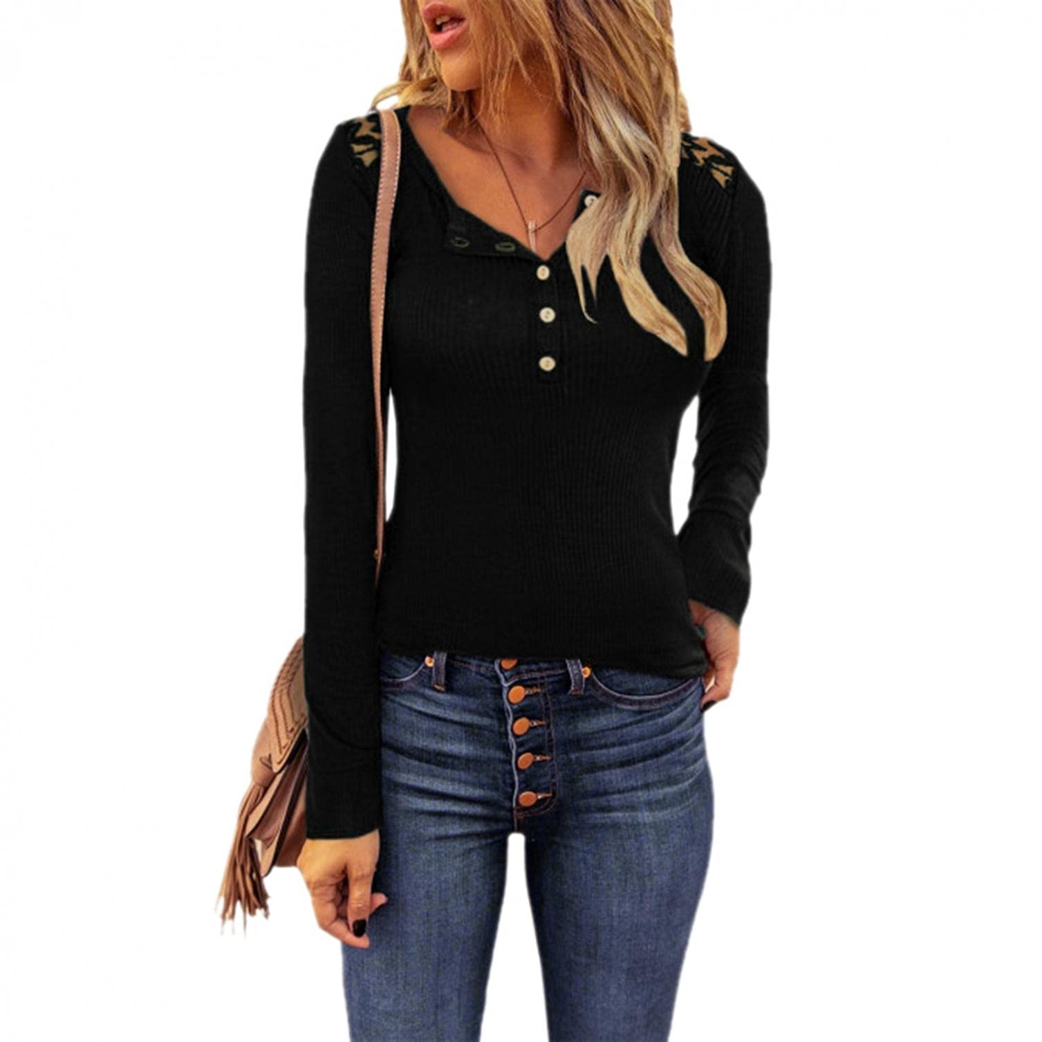 Goddessvan Women's Knit Tunic Tops - Loose Long Sleeve Printed Button Down Shirt, Comfortable Casual Blouse Sweater for Work, Office & Everyday Wear