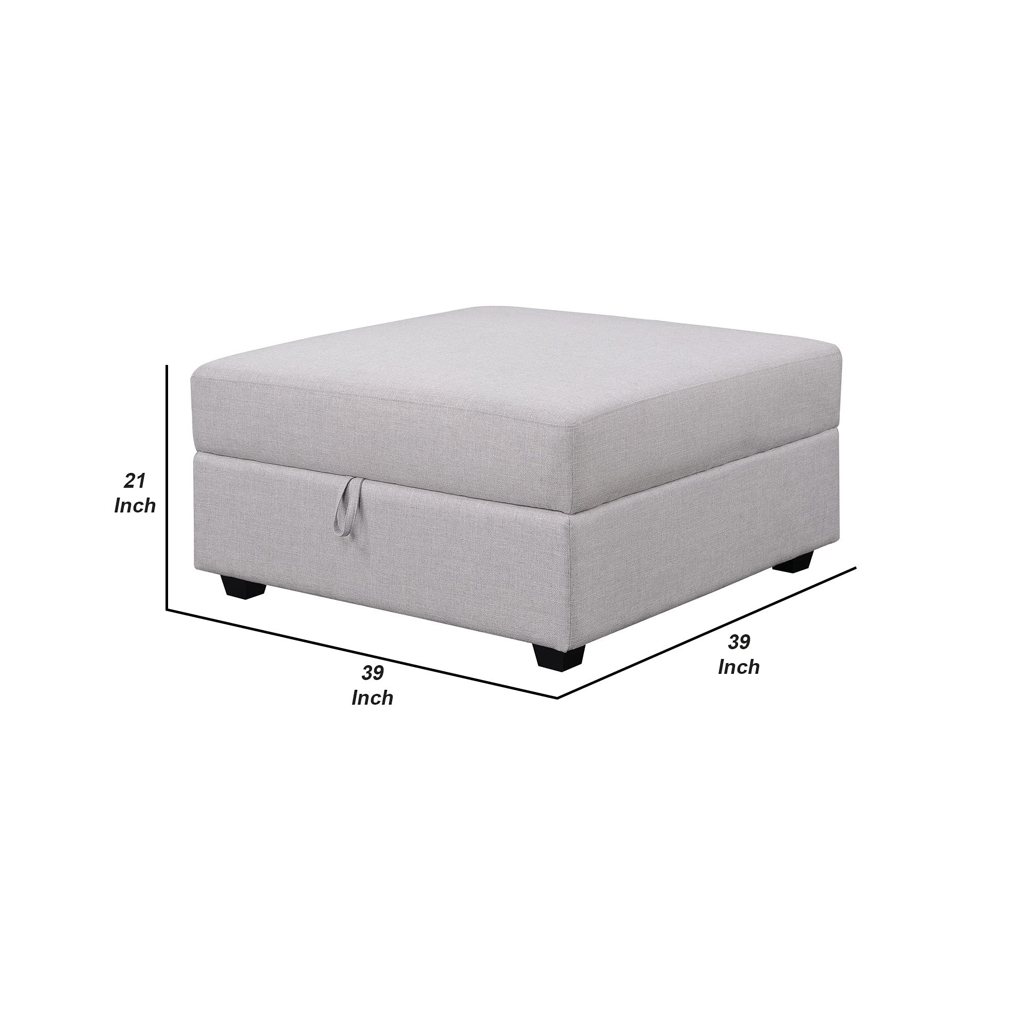 Benjara BM242077 Grey Fabric Upholstered Storage Ottoman with Tapered Legs - Perfect for Living Room, Bedroom & Home Organization