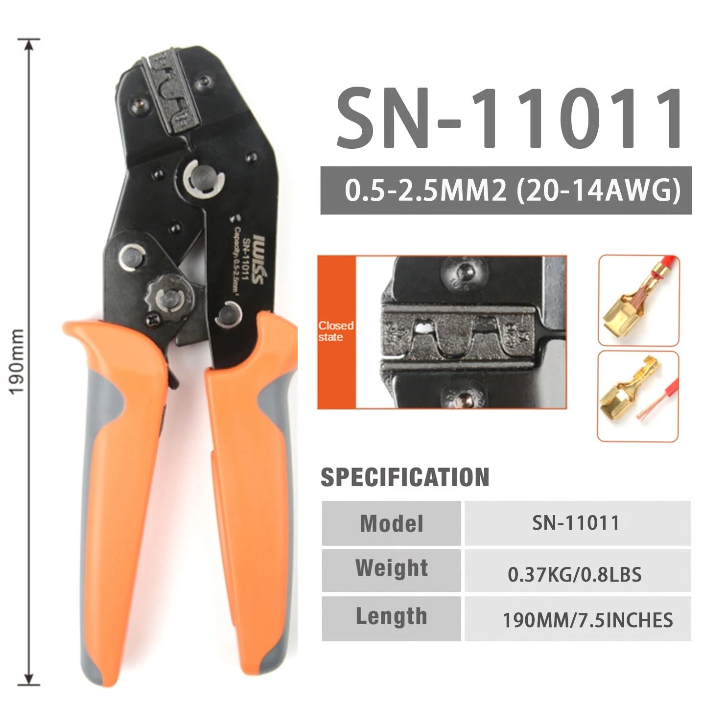 SN 11011 Ratchet Wire Crimper Tool for AWG20-14 Non-Insulated Tabs and Receptacles - Professional Electrical Connector Crimping for Automotive, Marine & DIY Projects