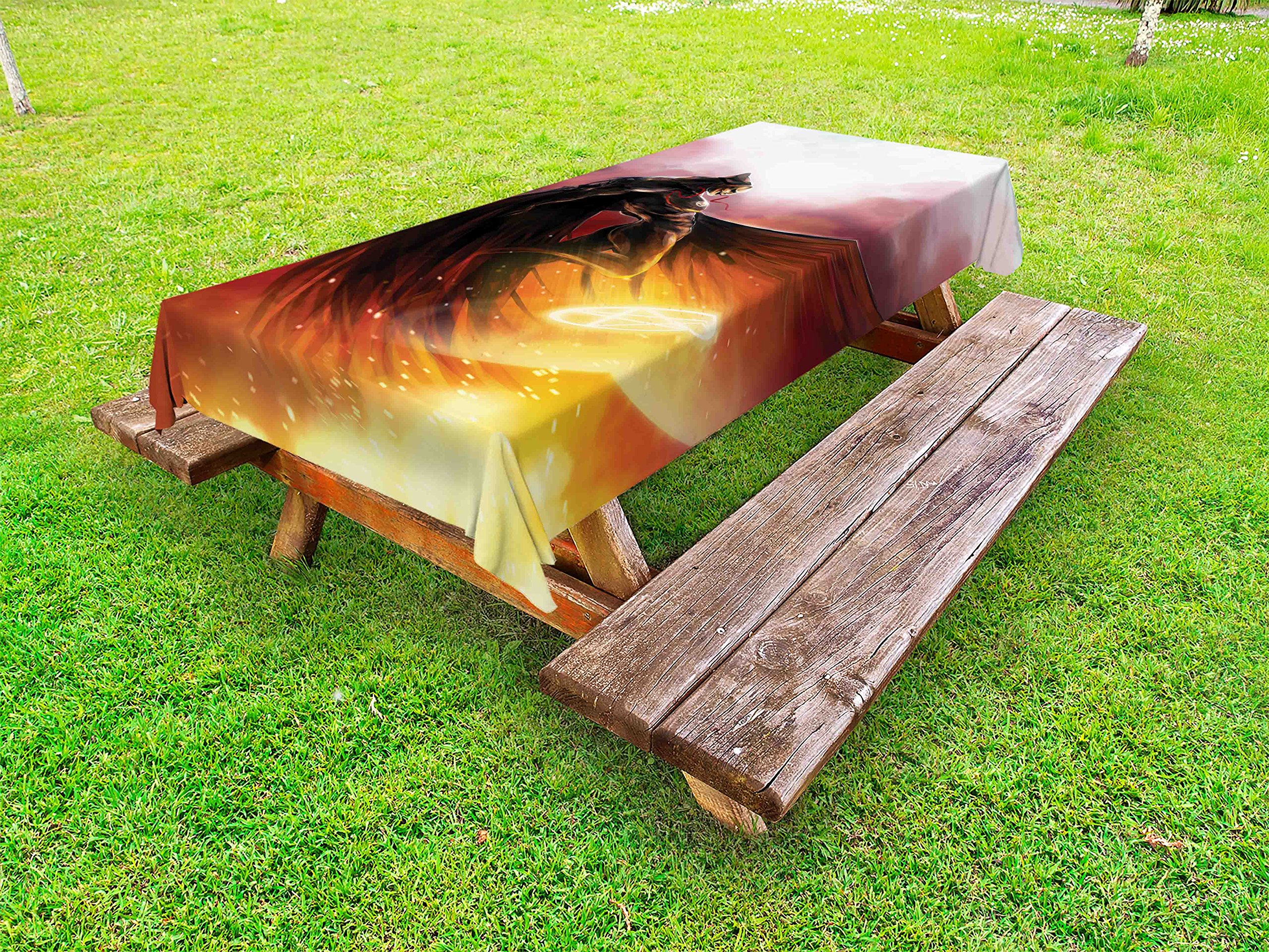 Ambesonne Superhero Fantasy World Waterproof Outdoor Tablecloth - Washable Picnic Table Cover 58x120 Inches - Yellow & Red Hero Costume Design - Perfect for BBQs, Parties, Camping & Backyard Decor