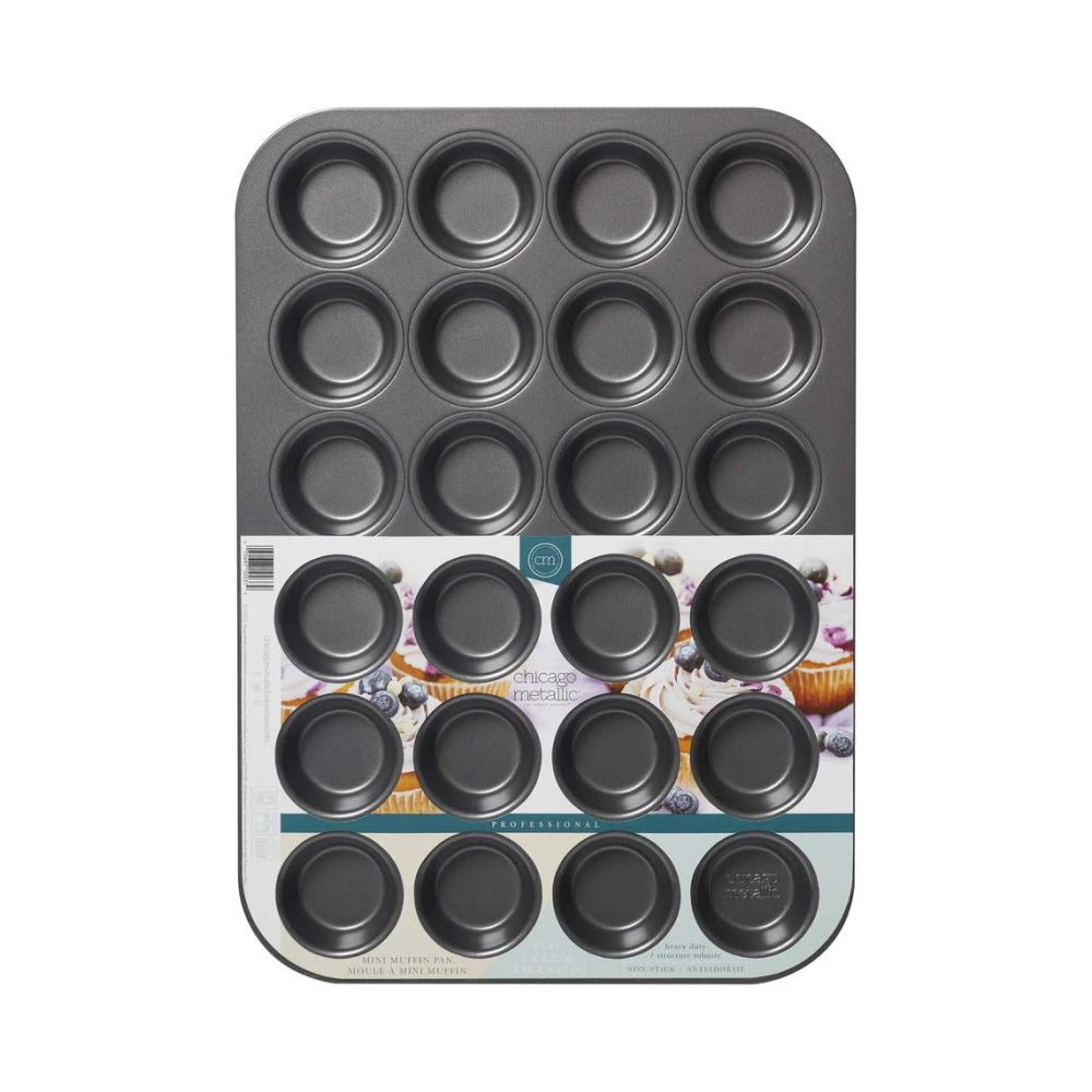 Chicago Metallic 24-Cup Non-Stick Mini Muffin Pan - CM16024CAN - Perfect for Baking Bite-Sized Treats, Cupcakes & Party Snacks