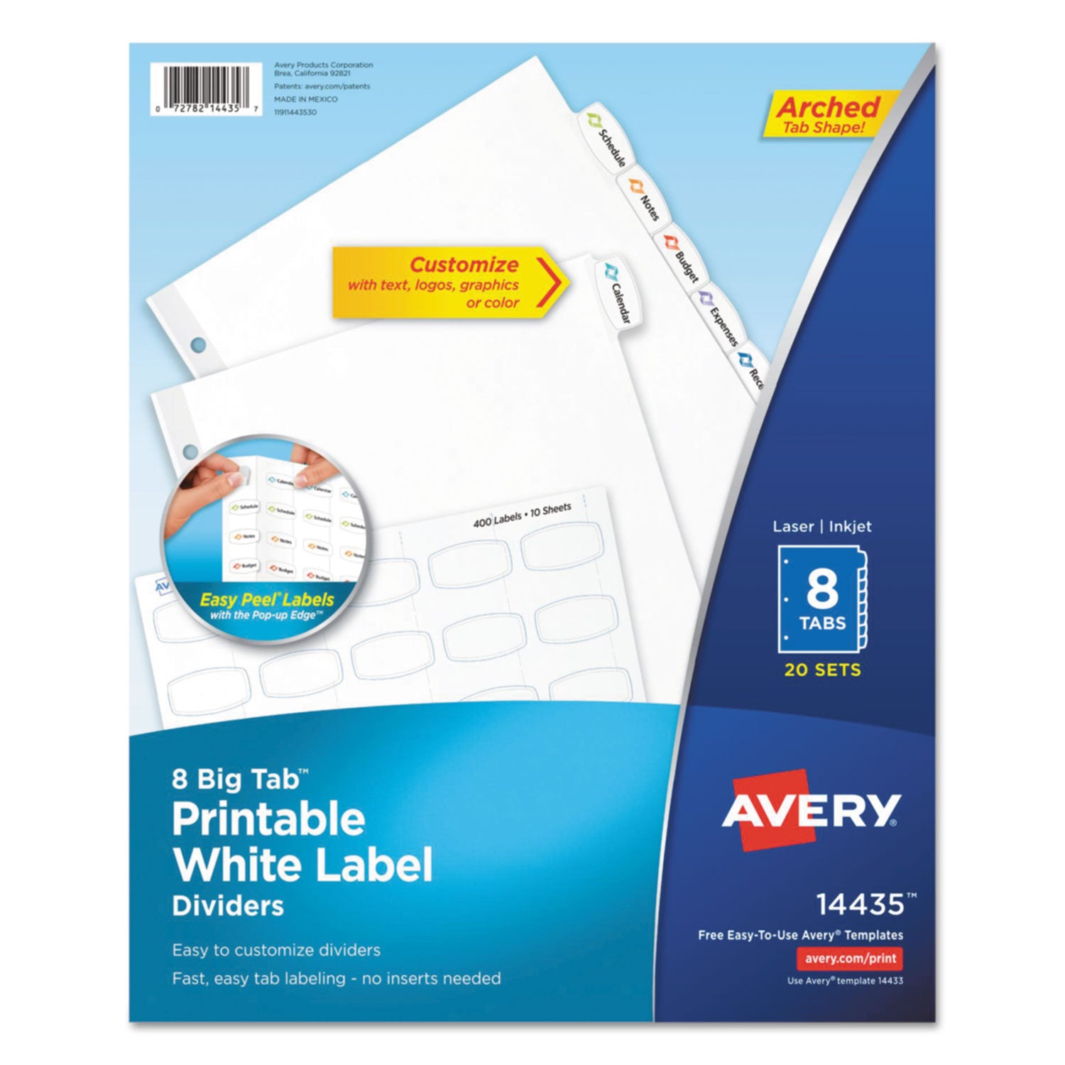 Avery® Big Tab Printable White Label Tab Dividers - 8 Tabs, 11 x 8.5 Inches, White, 20 Sets - Perfect for Office Organization, School Binders & Filing Systems