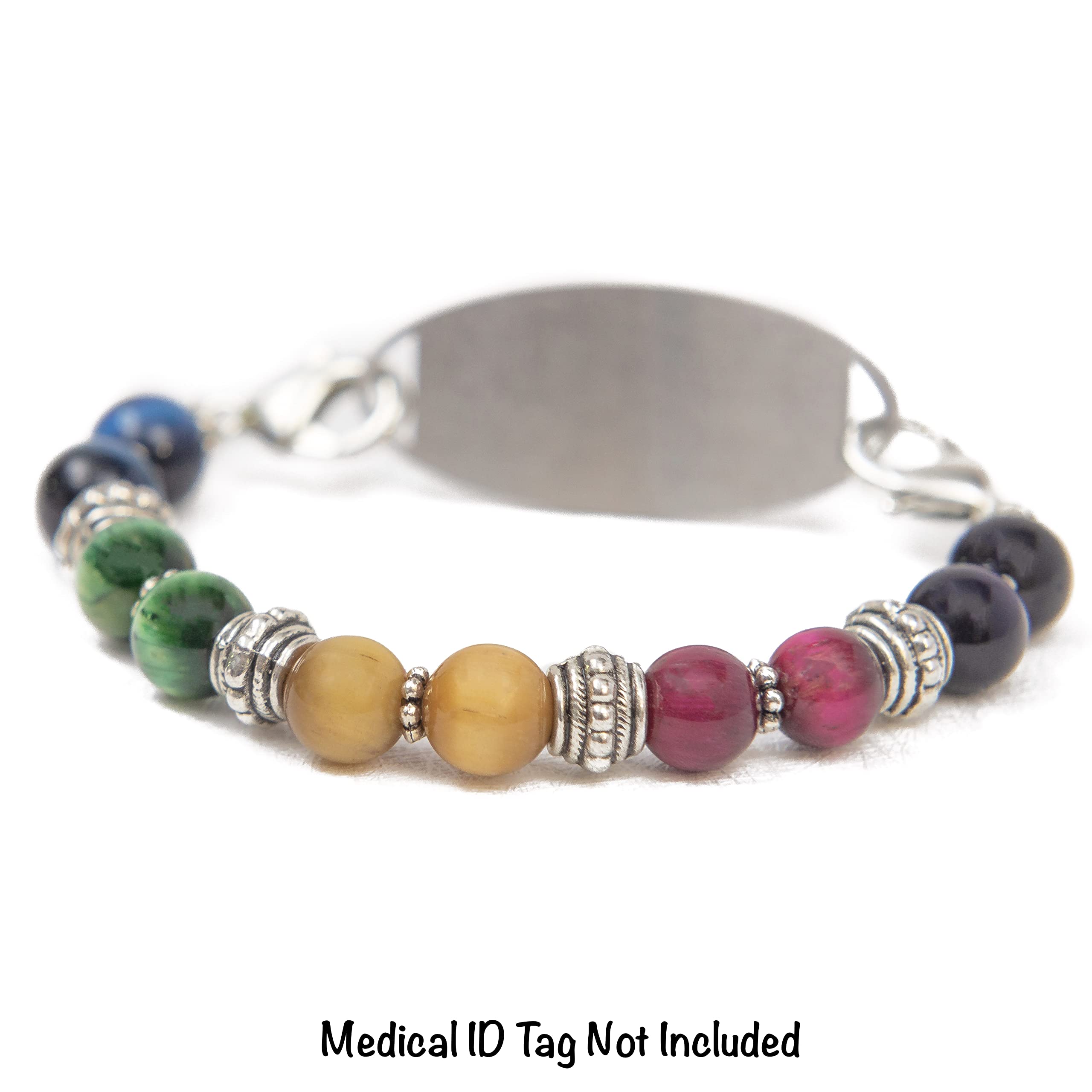 Stretchable Medical Alert Bracelet with Interchangeable Bands - 3pc Set (Chakra Design, Custom Sizing) - Perfect for Daily Wear, Travel & Emergency Situations - Excludes Medical ID Tag
