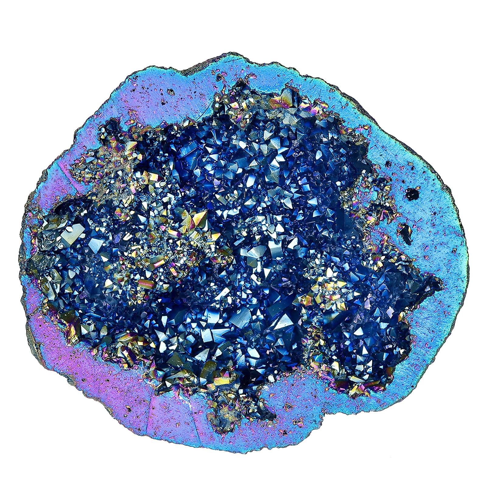 MookaiteDecor Bundle - 2 Titanium Coated Natural Rock Crystal & Angel Aura Quartz Geode Specimens for Reiki Healing, Meditation, Home & Office Decor (Blue) - Perfect for Spiritual Gifts, Feng Shui & Crystal Collections