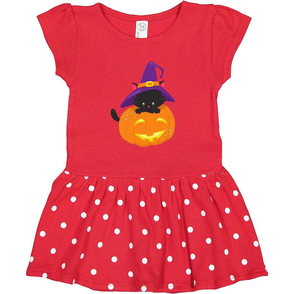 Inktastic Halloween Cat Toddler Dress - Black Cat with Witch Hat & Pumpkin Design | Cute Costume for Baby Girls & Boys | Perfect for Trick-or-Treating, Halloween Parties & Photo Shoots
