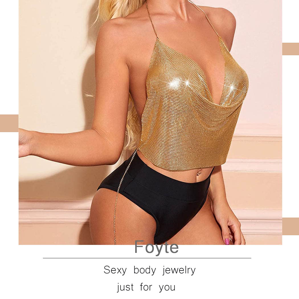 Boho Sequins Body Chain Bra Bikini Top - Shimmer Backless Halter Crop Top for Women | Beach Party, Music Festival, Poolside Accessory, Body Jewelry for Summer Vacations