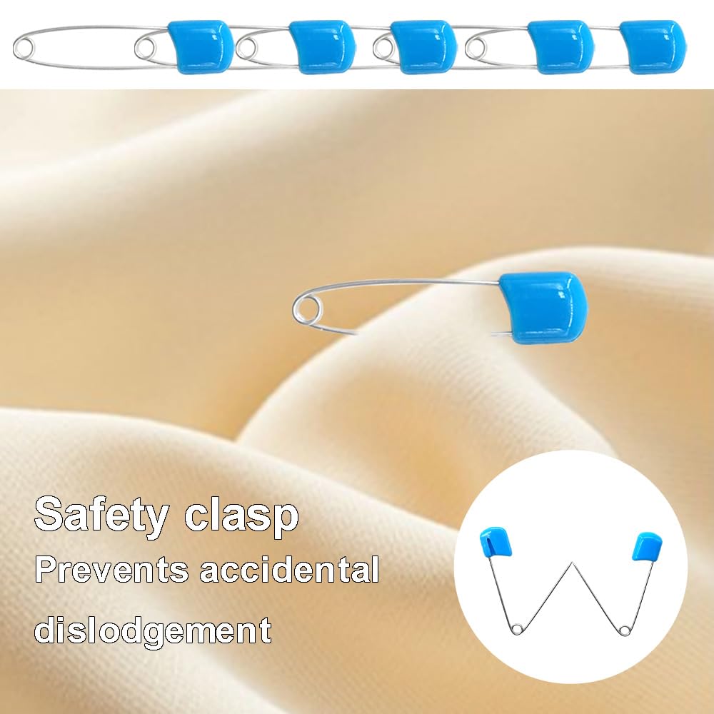 50 Pcs Baby Diaper Safety Pins - Plastic Head Nappy Pins with Lock for Secure Fastening (Blue) - Ideal for Cloth Diapers & Baby Care
