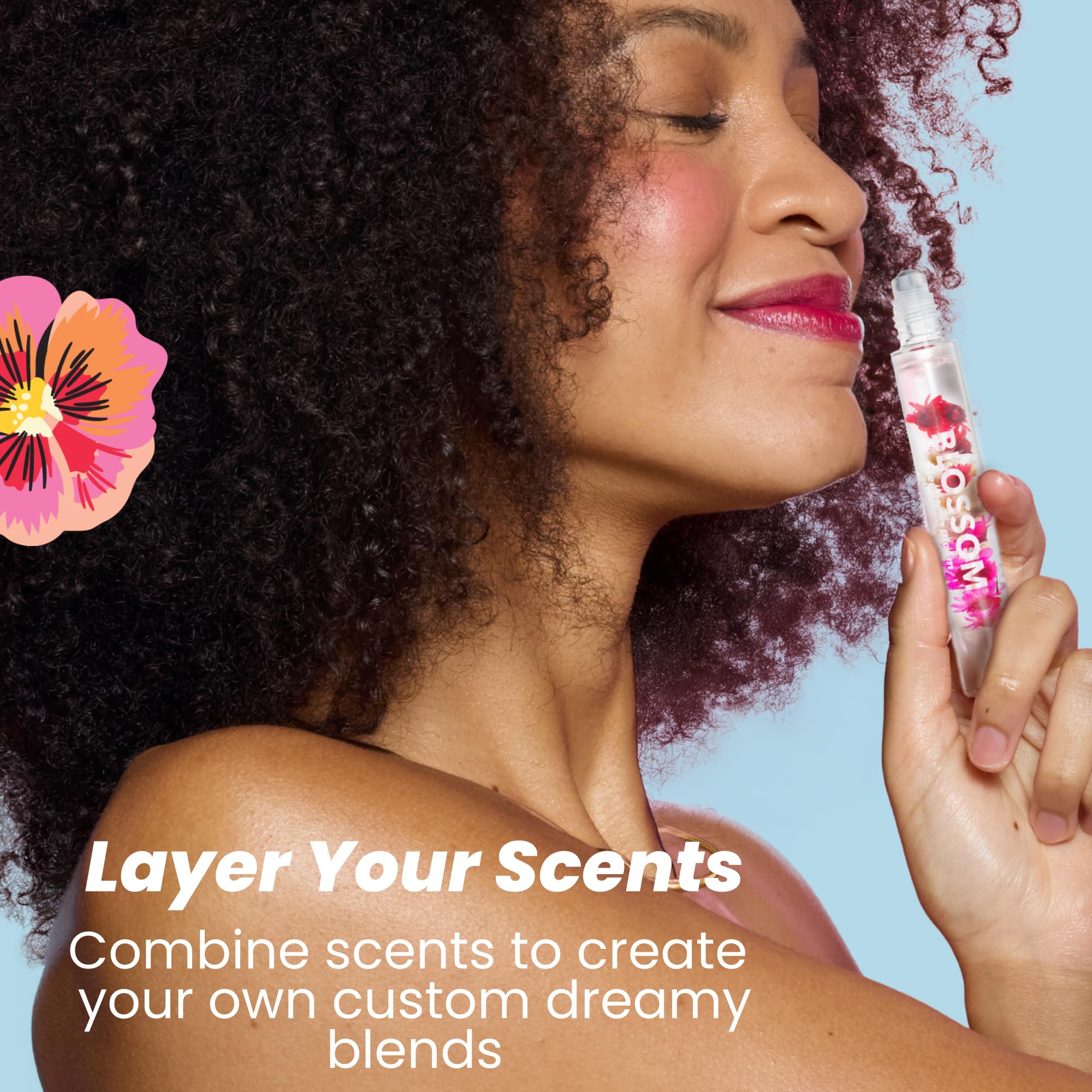 Blossom Roll-On Perfume Oil for Women - Alcohol-Free Essential Oil Rollerball with Real Flowers (Rose, Violet, Lily, Magnolia, Amber, Cedarwood) | 0.20oz | Made in USA | Perfect for Daily Wear, Date Nights & Gift Giving