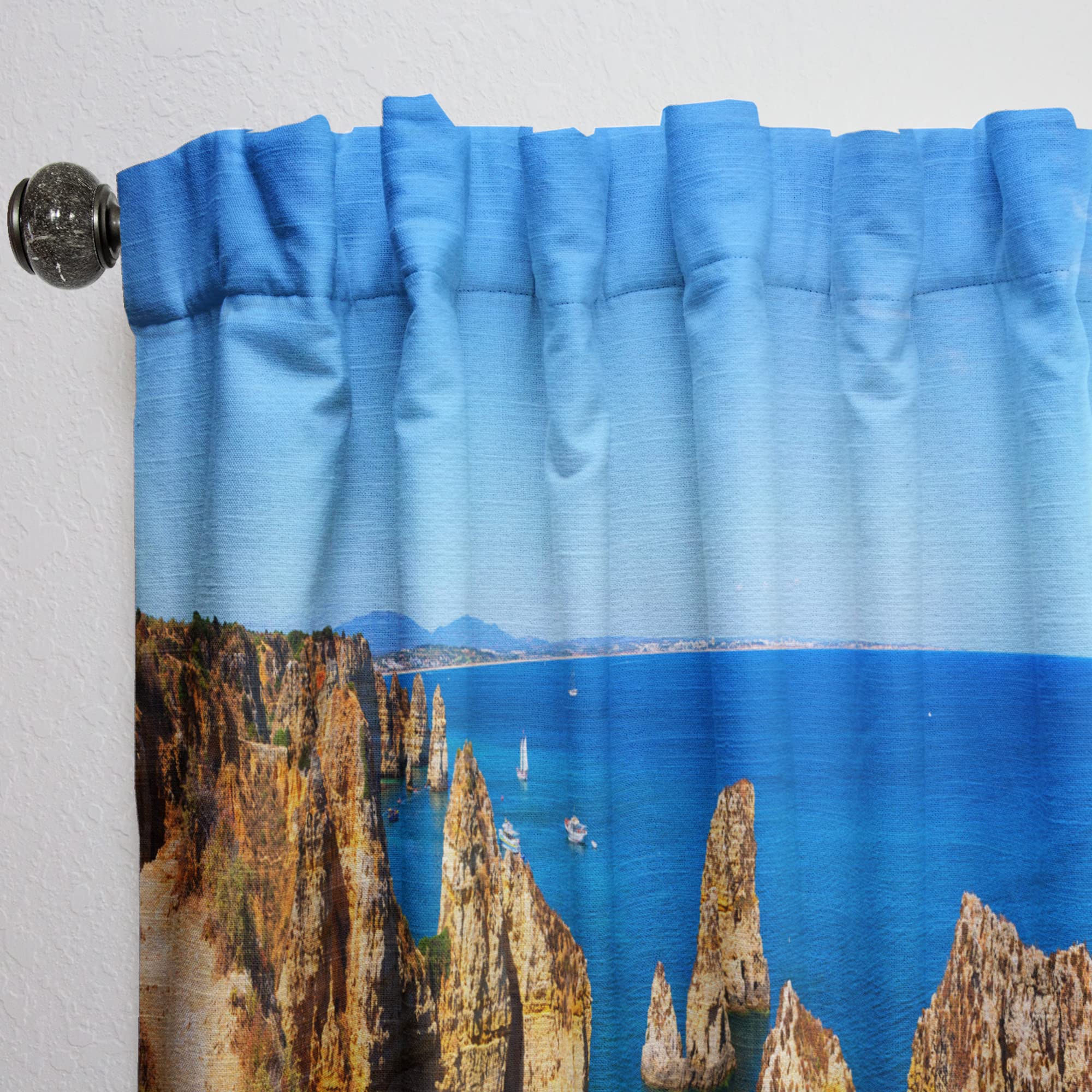 DesignQ Thermal Insulated Blackout Curtains - 'Rocky Bay in Portugal' Single Panel (52x90 inches) for Bedroom & Living Room - Noise Reducing, Energy Saving Window Drapes for Home Decor