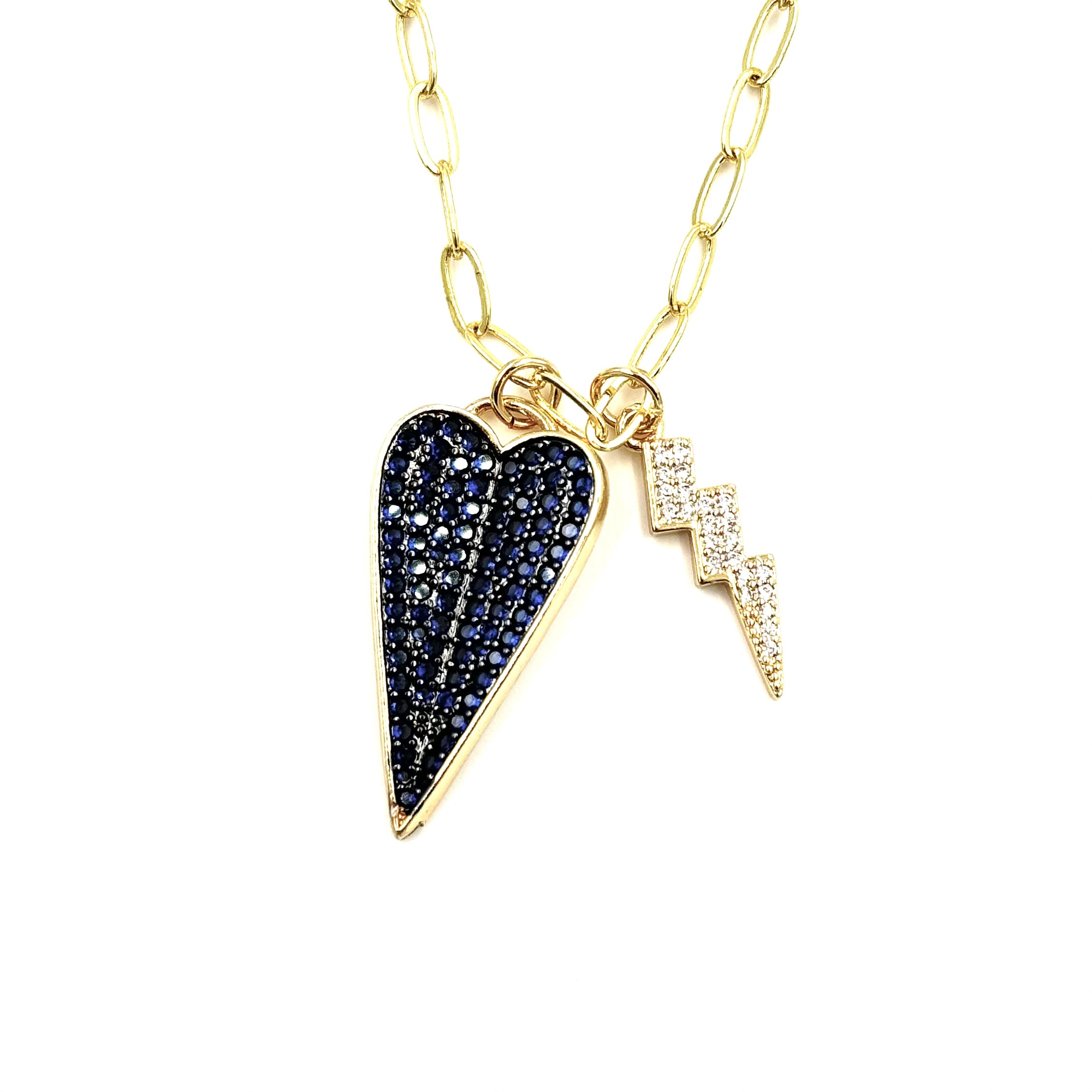 Ashley Gold Stainless Steel Gold Plated CZ Heart & Lightning Bolt Charm Necklace for Women - Elegant Jewelry Gift for Valentine's Day, Anniversary & Special Occasions