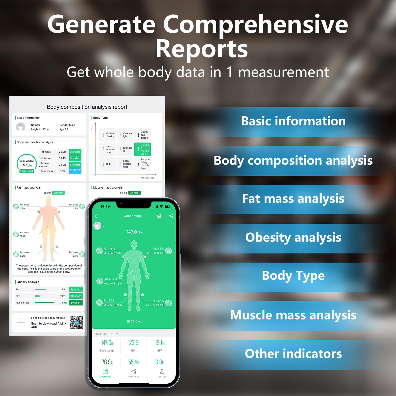 Smart Scale by Brand - 8 Electrode Body Composition Analyzer with BMI, Body Fat, Muscle Mass & Large LCD Display (396lb Capacity) - Perfect for Home Gym, Weight Loss Tracking & Health Monitoring