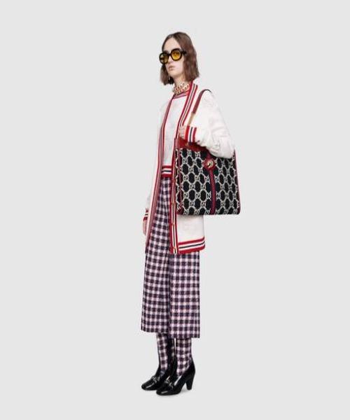 Gucci Rajah GG Tweed Large Tote Bag for Women - Black & White Checkered Pattern Designer Handbag - Perfect for Work, Travel & Everyday Luxury Fashion Accessory