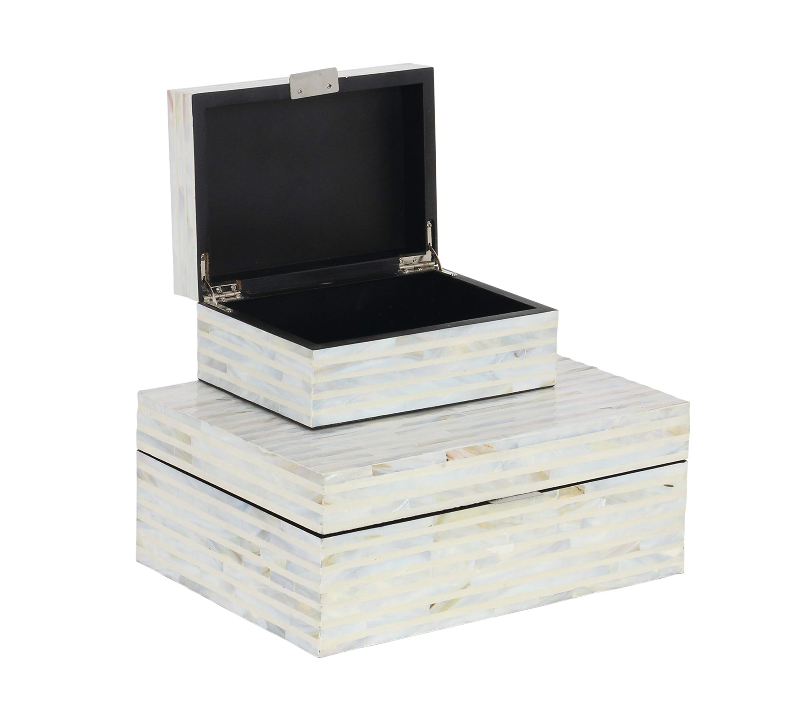 Deco 79 Mother of Pearl Shell Handmade Decorative Storage Box Set of 2 - 12