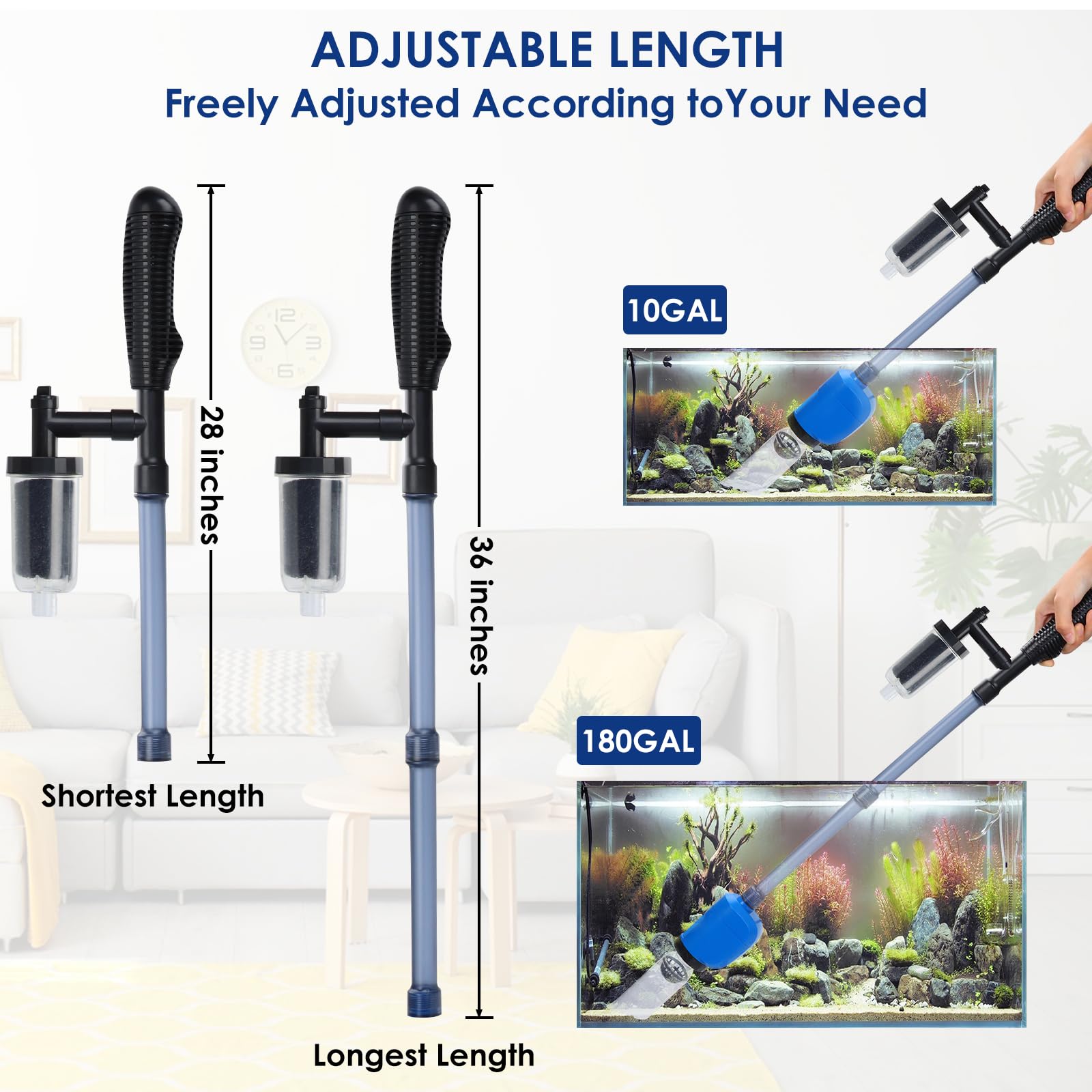Electric Gravel Cleaner 32W 6-in-1 Aquarium Vacuum for Sand & Water Changing - Perfect for Fish Tank Maintenance