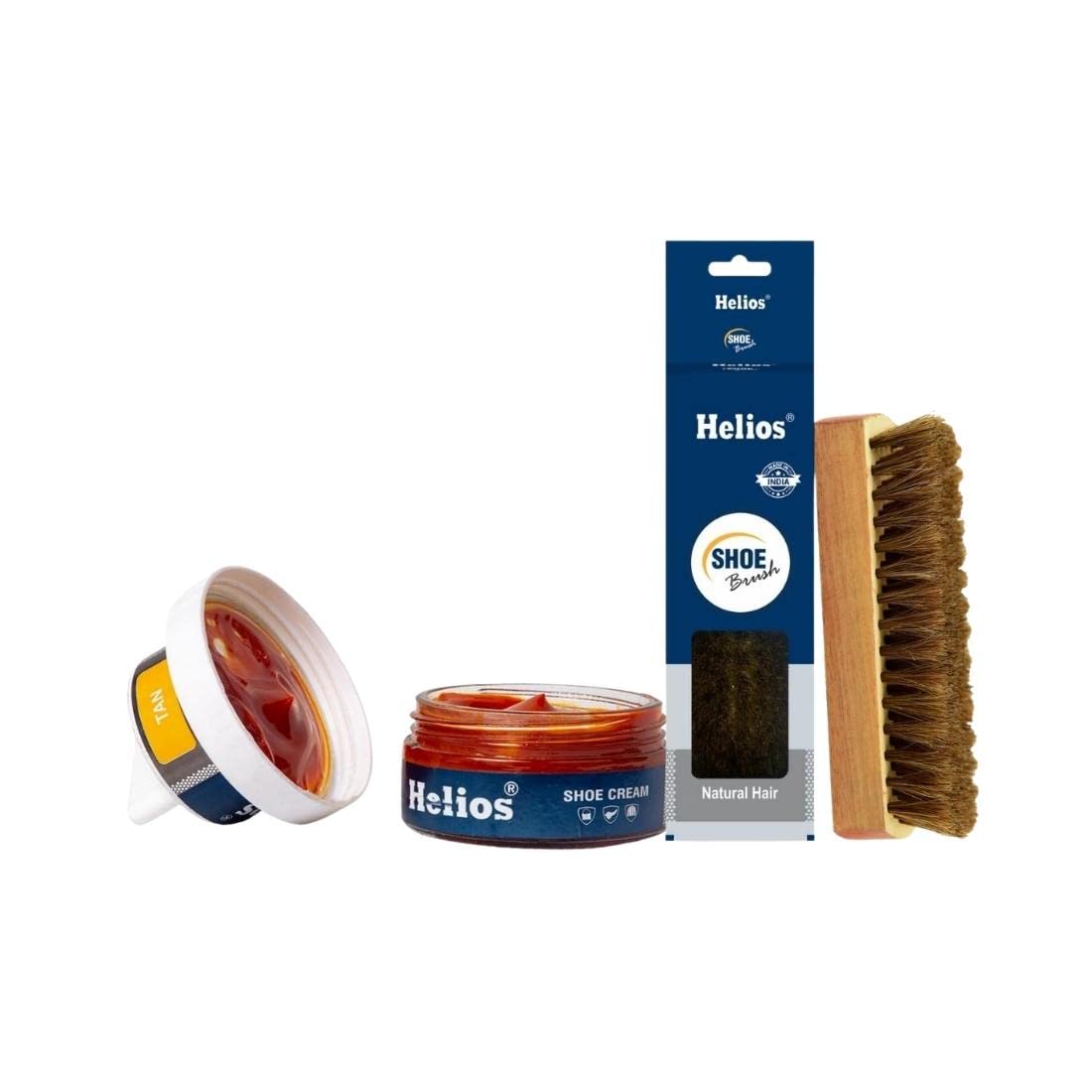 Premium Helios Shoe Polish Cream in Glass Jar with Applicator & Brush - Leather Conditioner for Boots, Dress Shoes & Bags | Long-Lasting Shine & Protection for Formal, Business & Special Occasions
